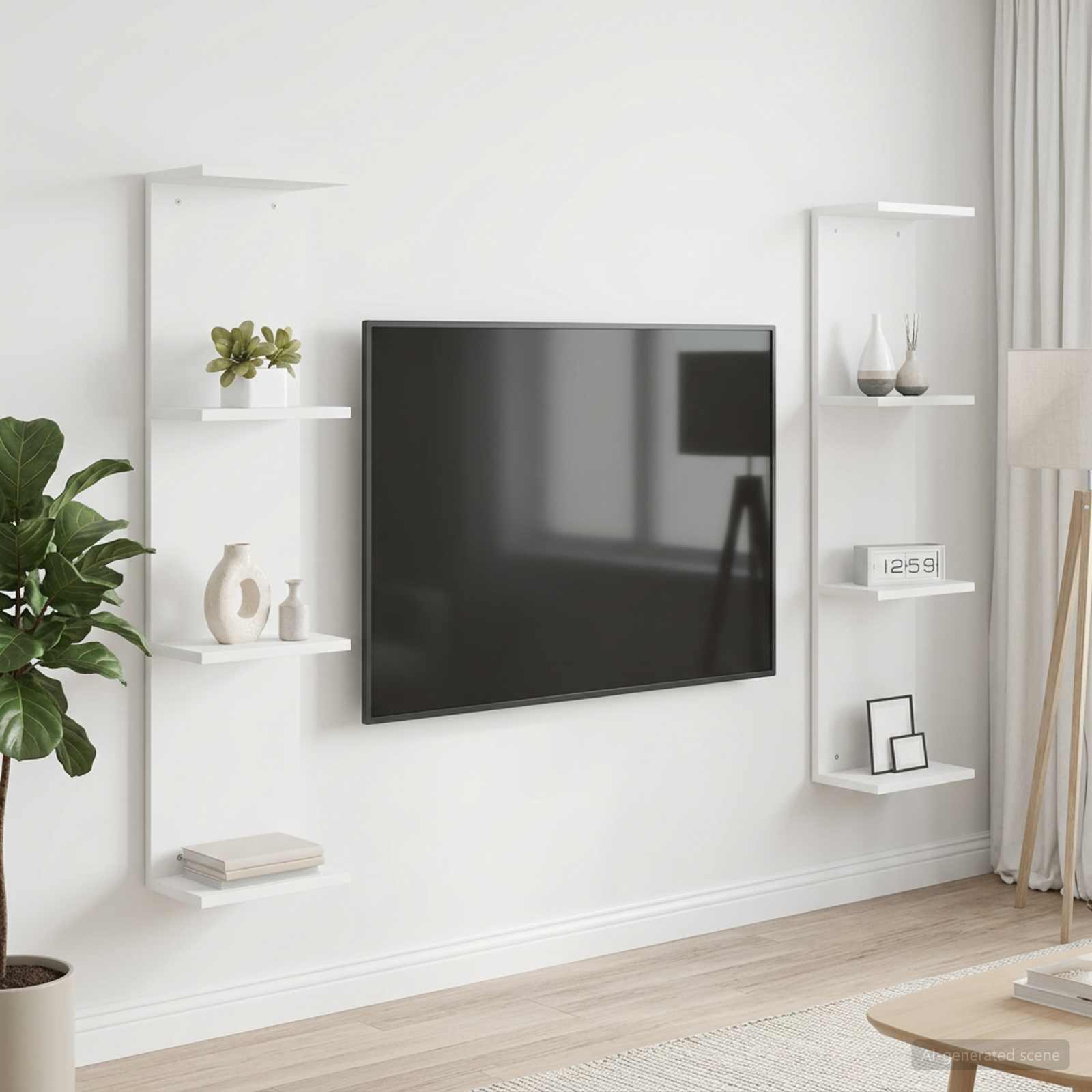 Sieninė lentyna 2 pcs Balta 25 x 15 x 100 cm Apdirbta mediena
