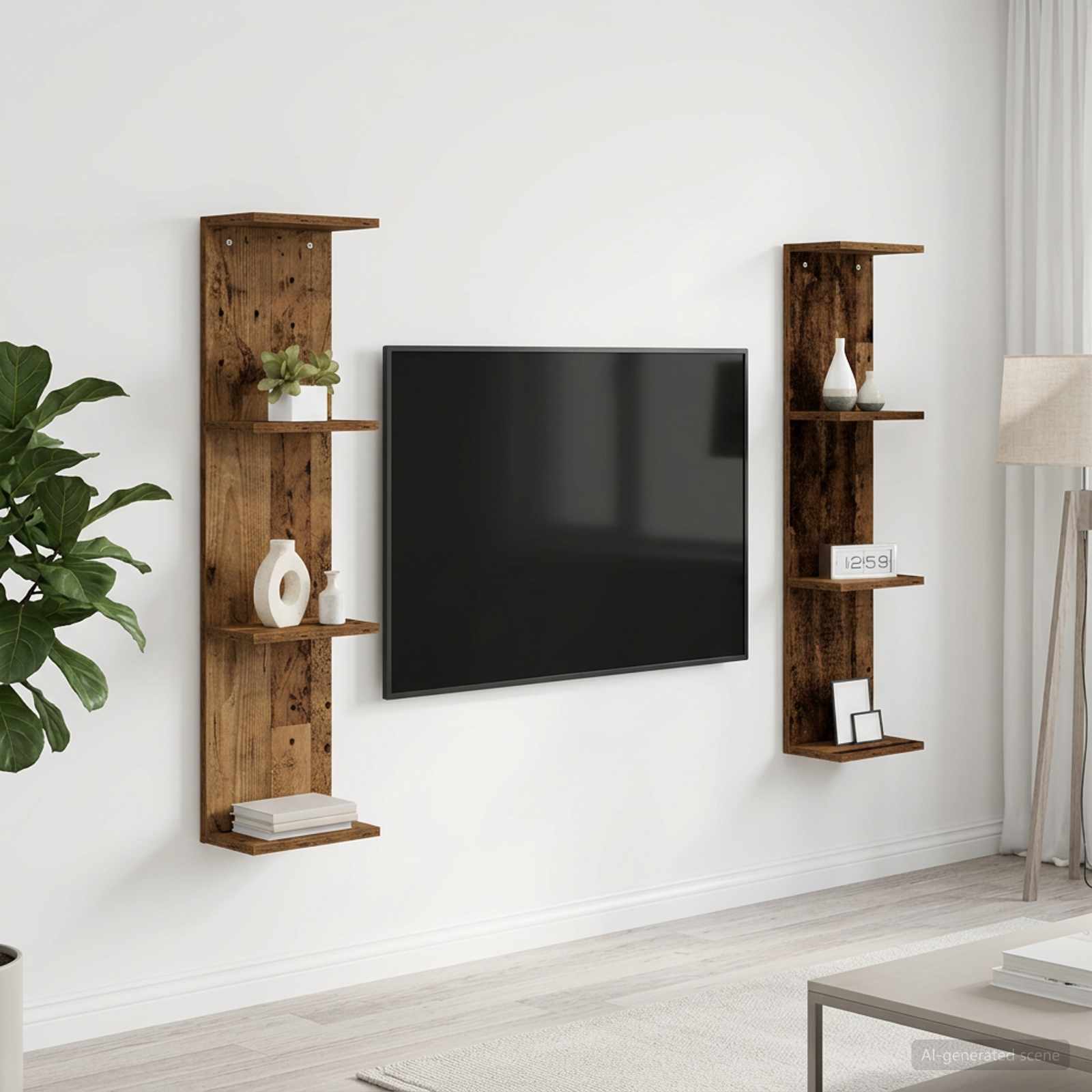 Sieninė lentyna 2 pcs Sendintos medienos 25 x 15 x 100 cm