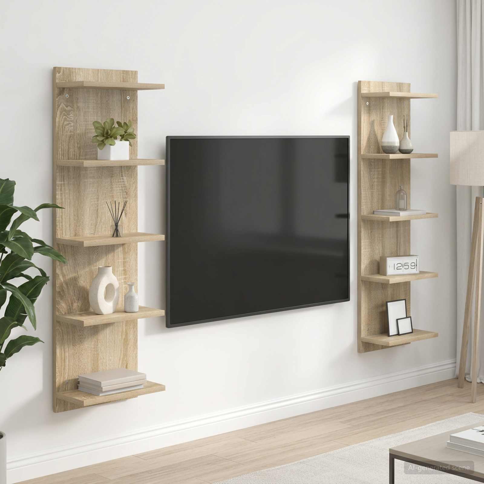 Sieninė lentyna 2 pcs Sonoma ąžuolas 30 x 15 x 100 cm