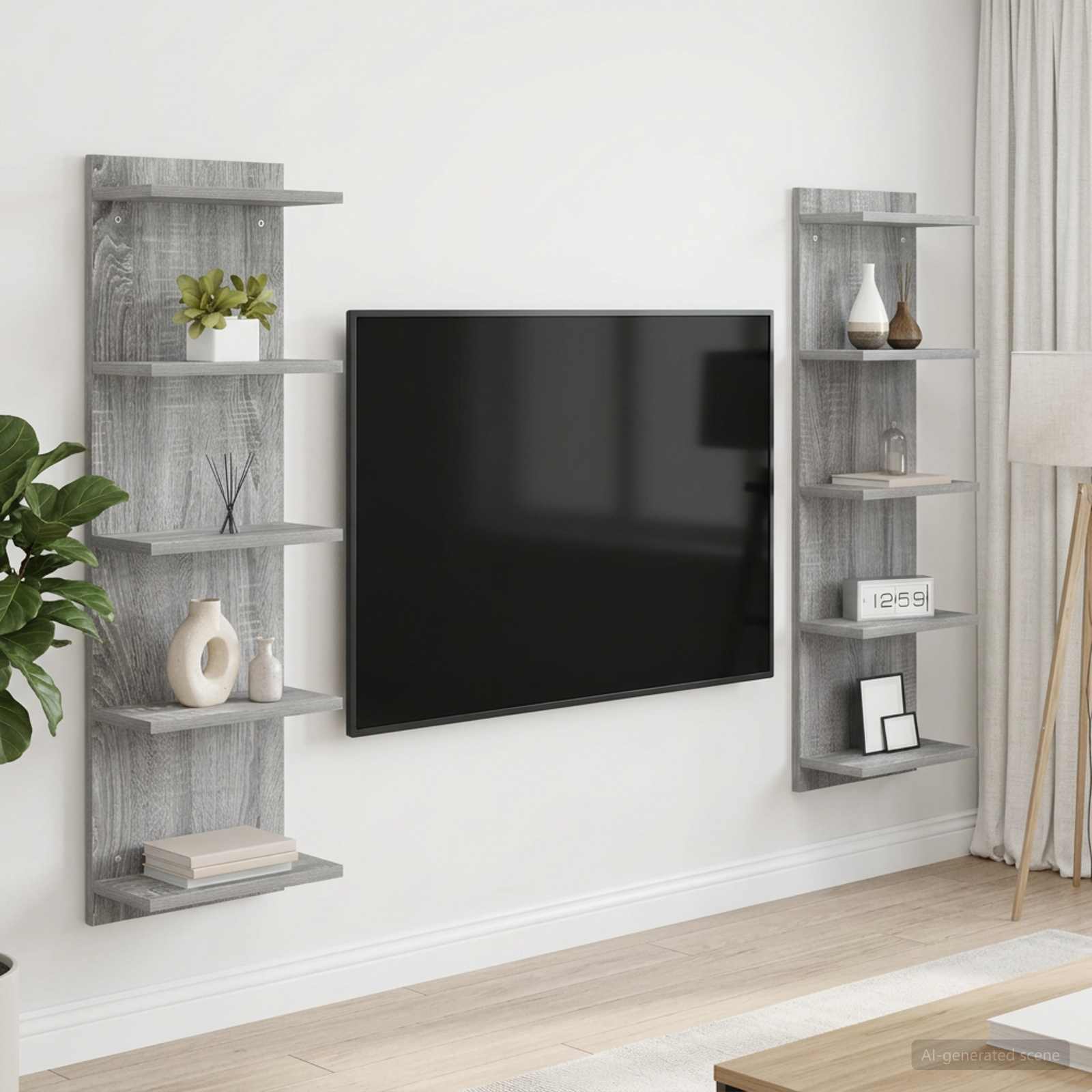 Sieninė lentyna 2 pcs Pilka Sonoma 30 x 15 x 100 cm