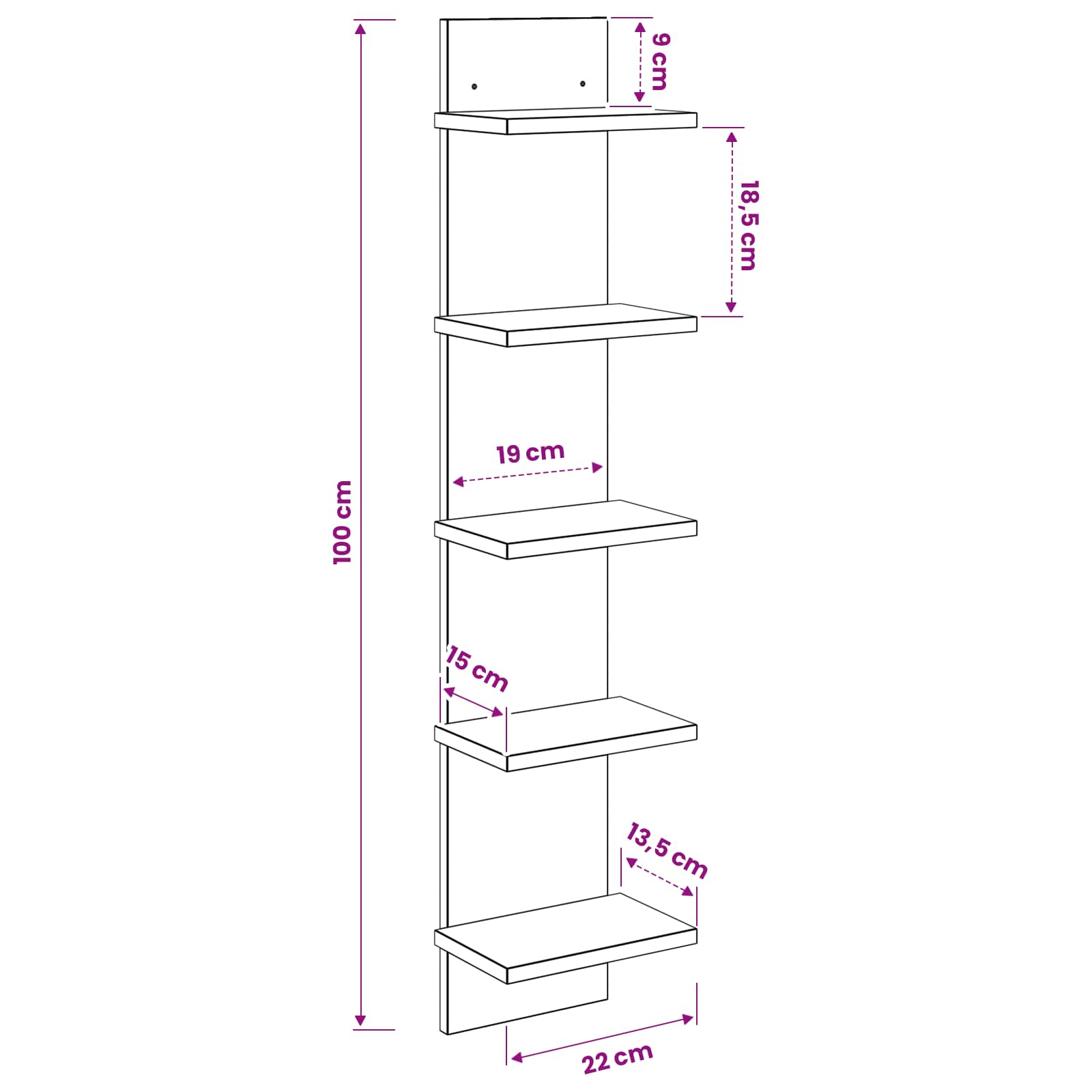 Sieninė lentyna 2 pcs Balta 22 x 15 x 100 cm Apdirbta mediena
