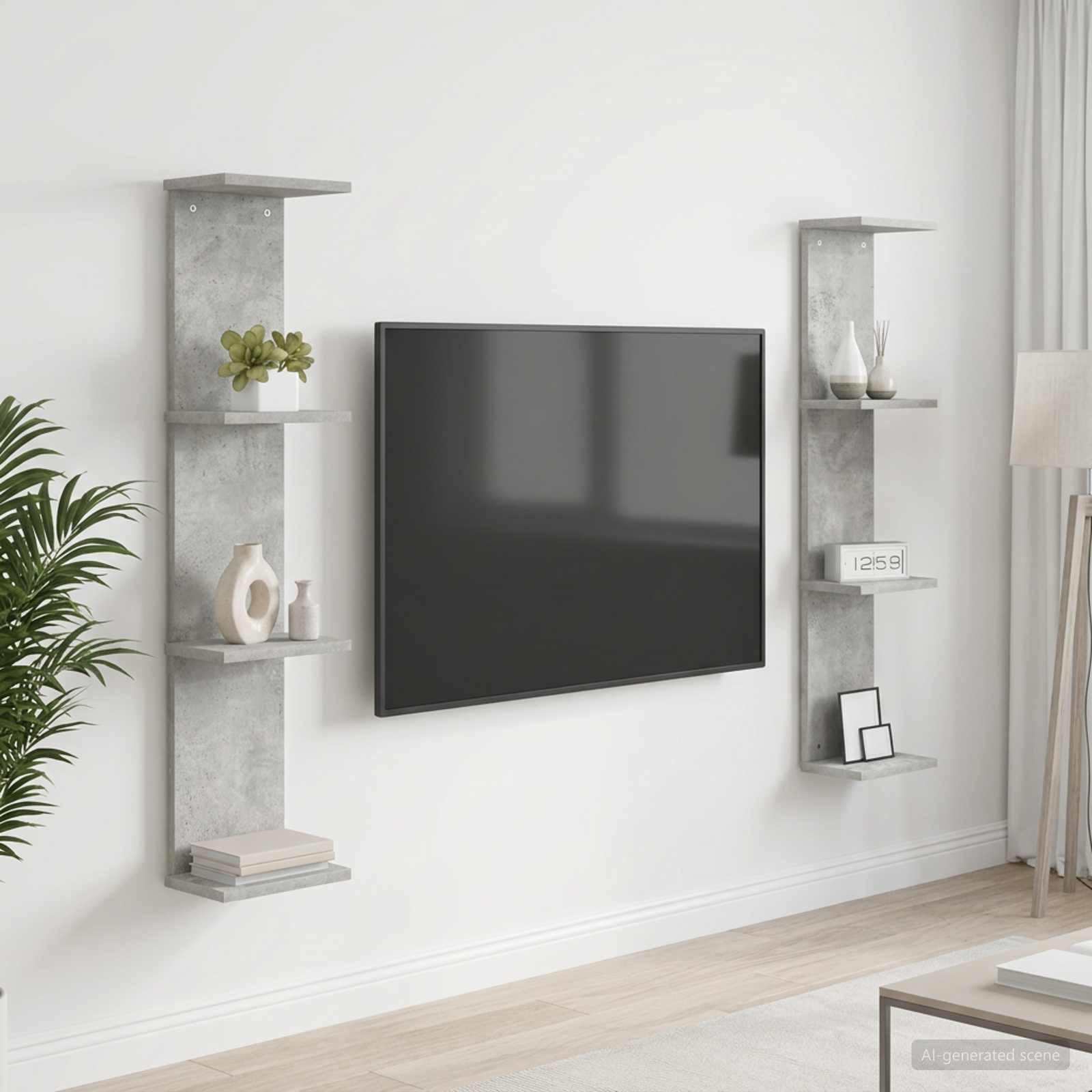 Sieninė lentyna 2 pcs Betono pilka 22 x 15 x 100 cm