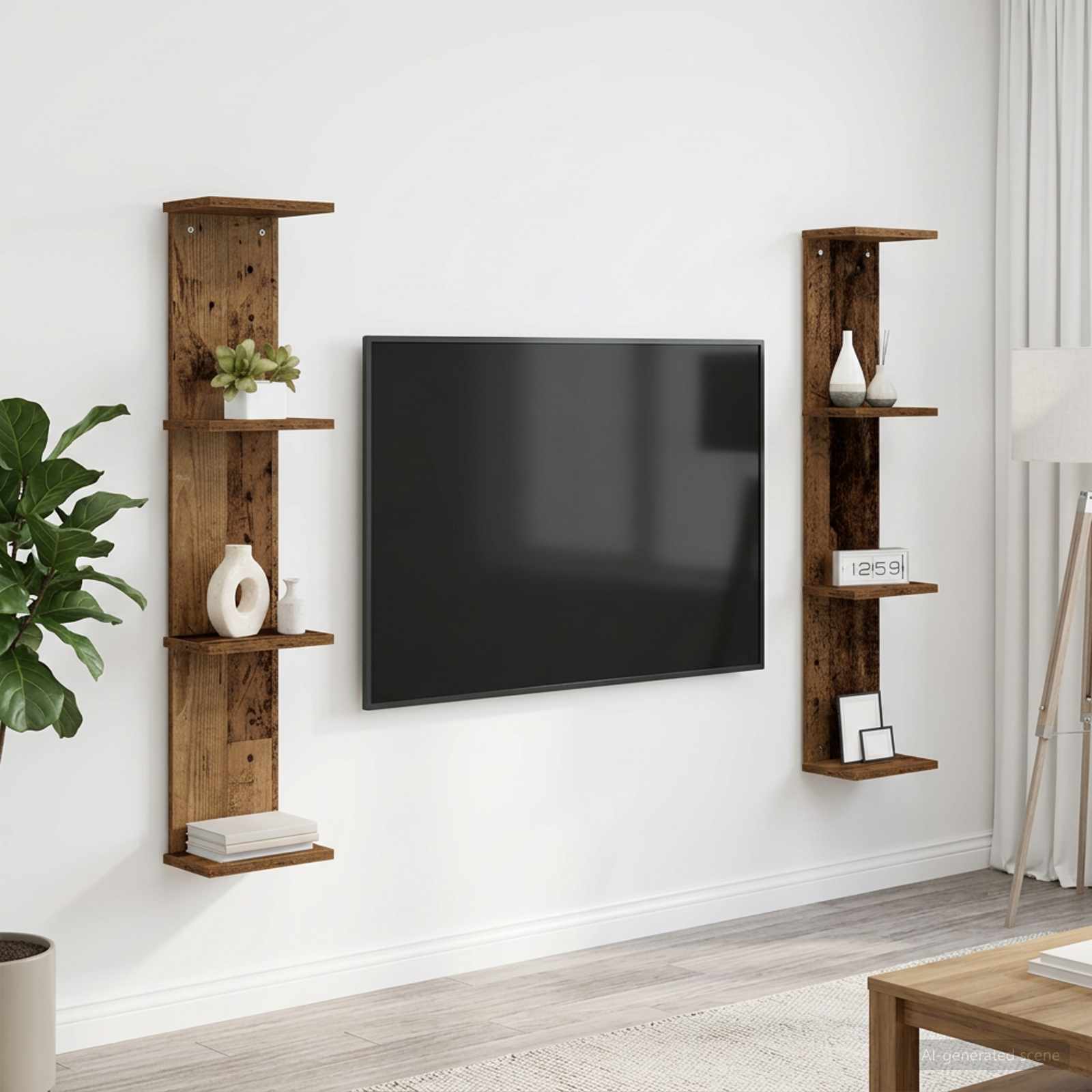 Sieninė lentyna 2 pcs Sendintos medienos 22 x 15 x 100 cm