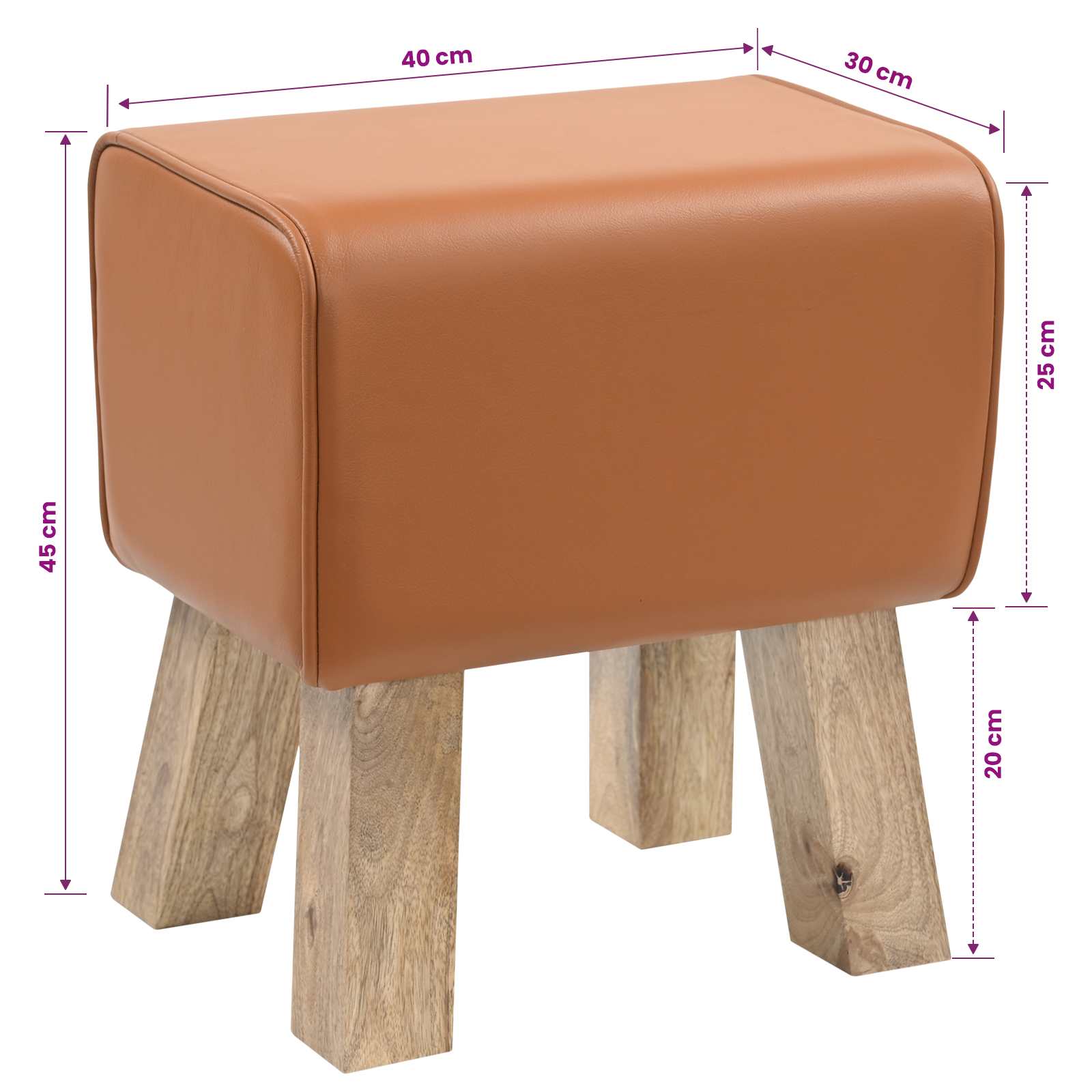 suoliukas 40 x 30 x 45 cm Tikra oda Ruda