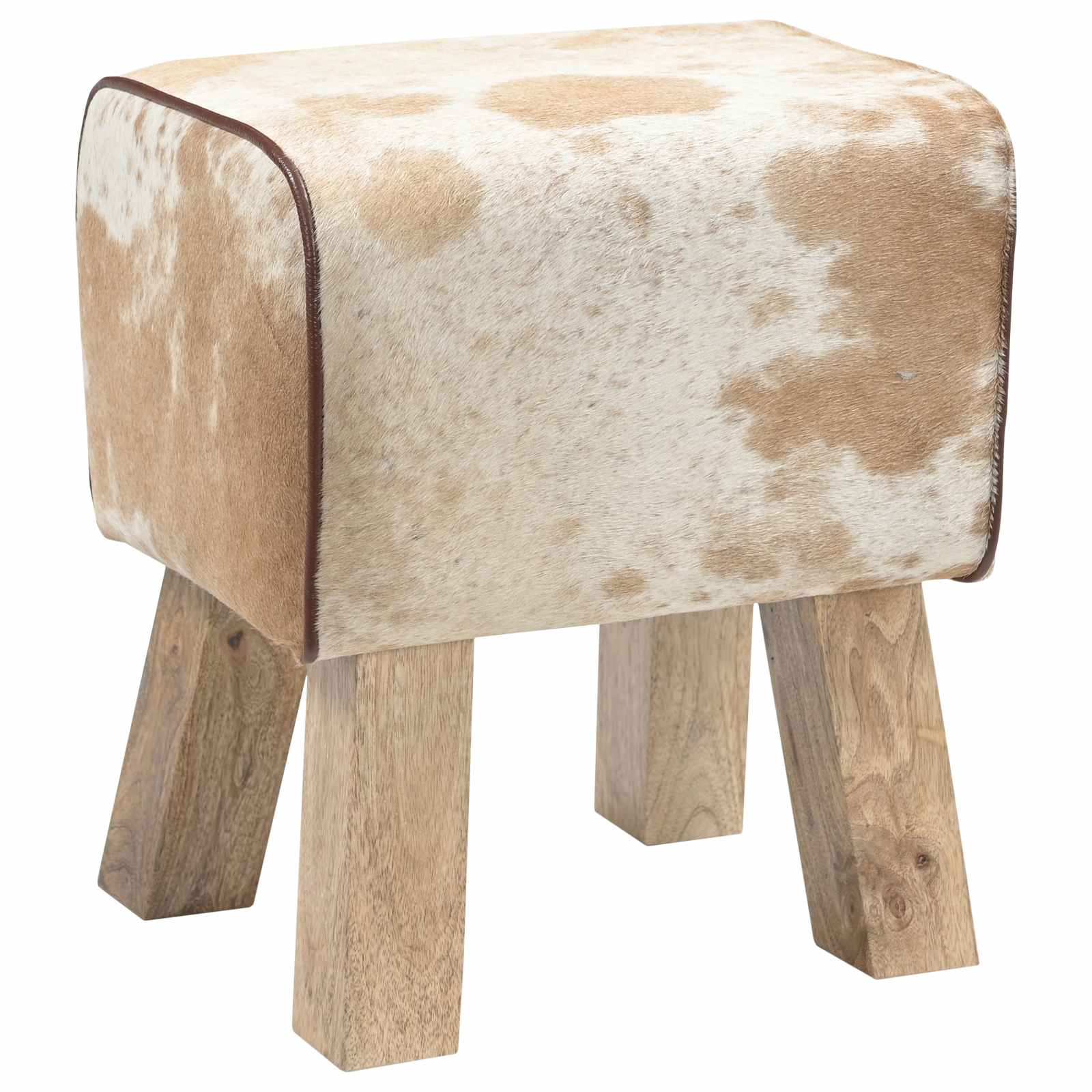 suoliukas 40 x 30 x 45 cm Tikra oda Ruda ir balta