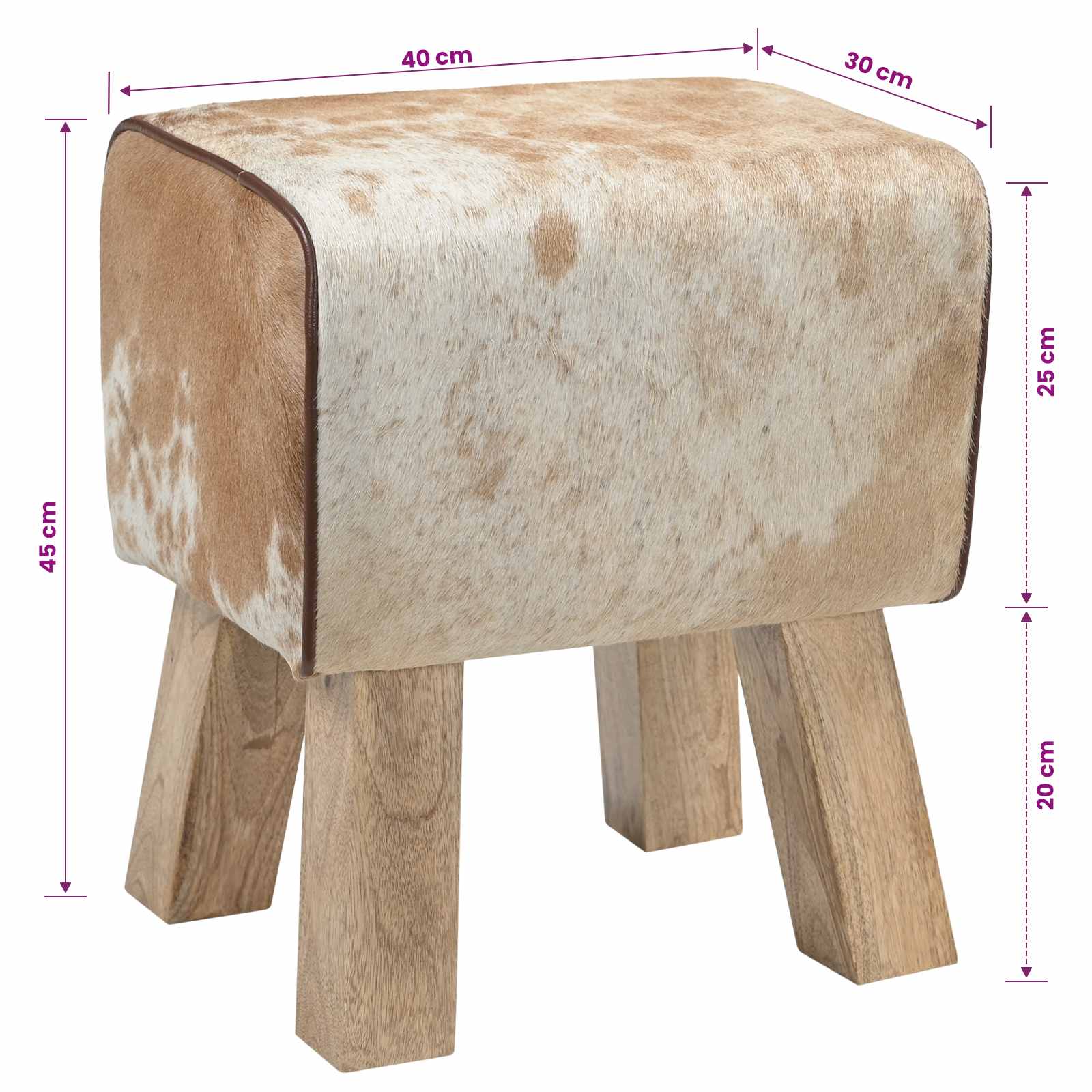 suoliukas 40 x 30 x 45 cm Tikra oda Ruda ir balta