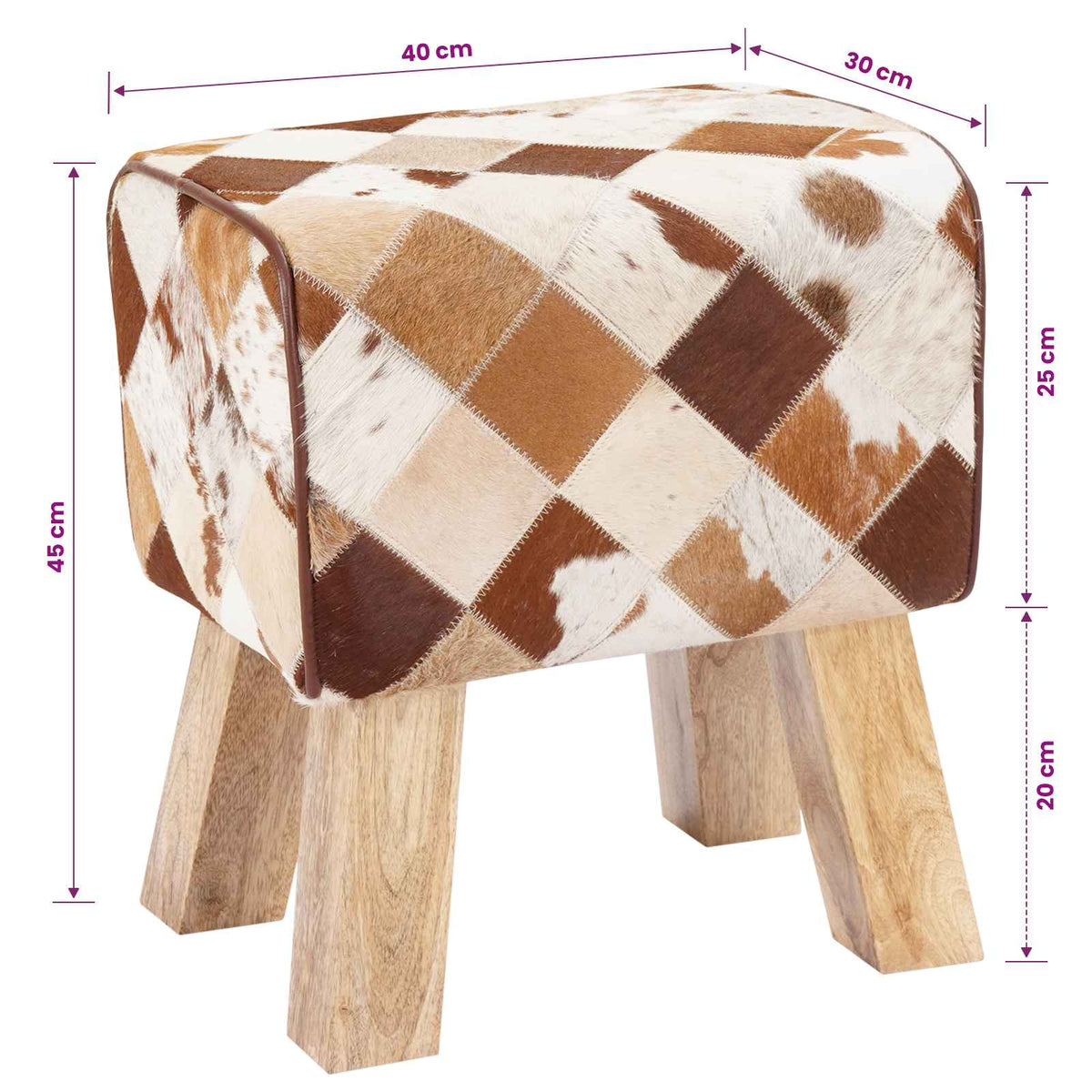 suoliukas 40 x 30 x 45 cm Tikra oda Rudas skiautinys