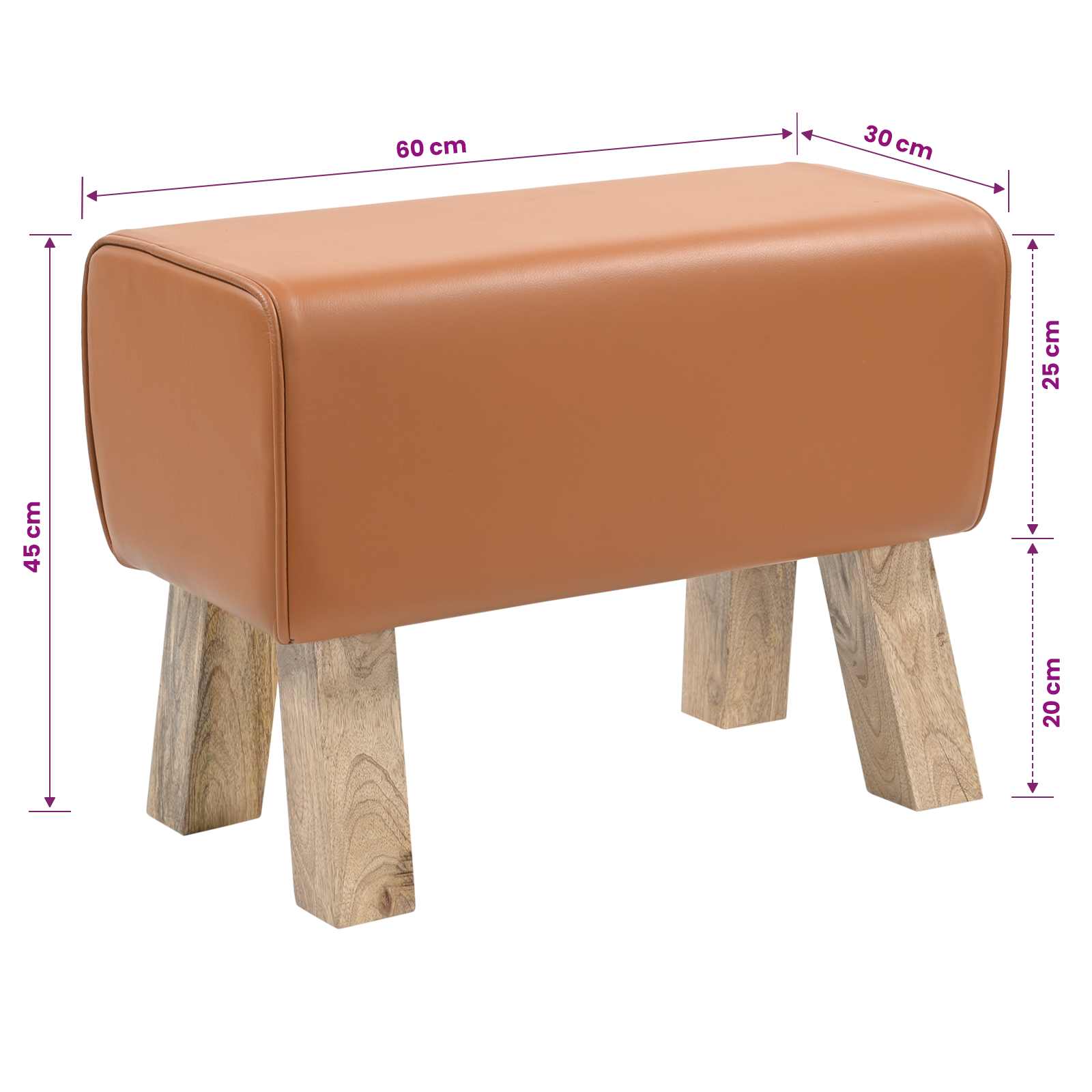 suoliukas 60 x 30 x 45 cm Tikra oda Ruda