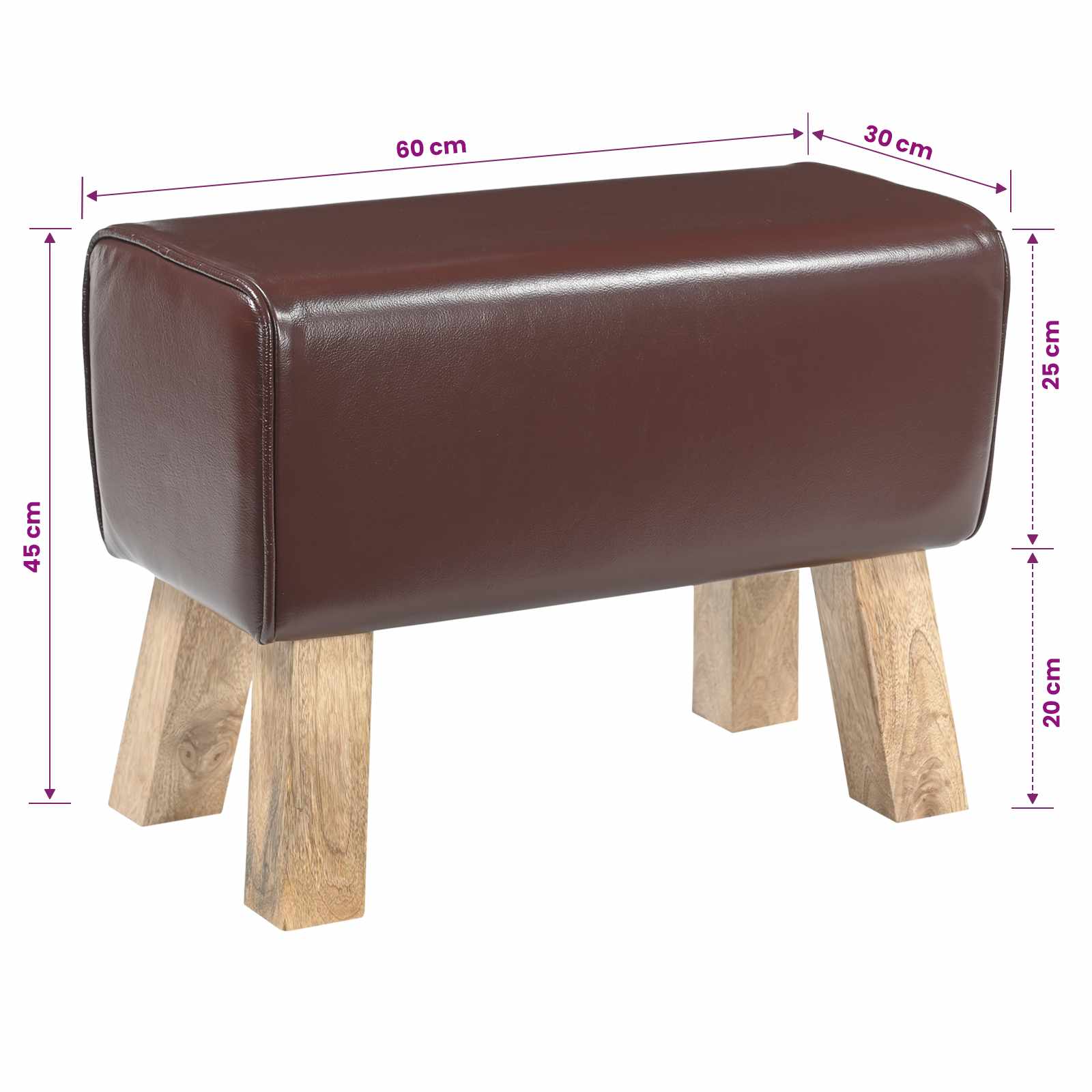 suoliukas 60 x 30 x 45 cm Tikra oda Tamsiai rudas