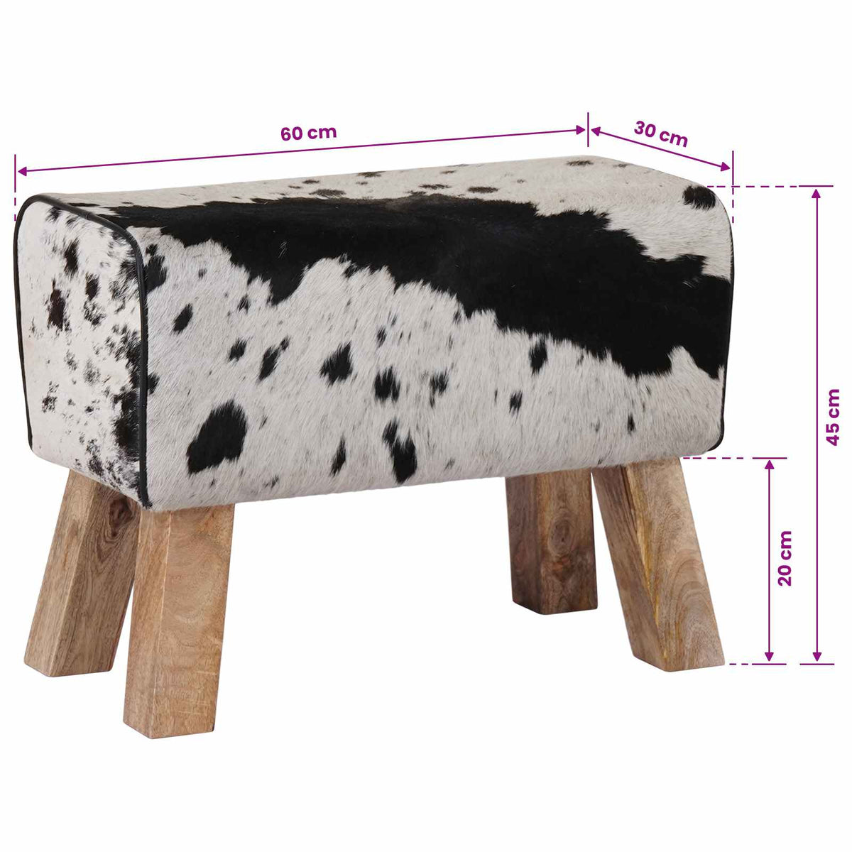 suoliukas 60 x 30 x 45 cm Tikra oda Juoda ir Balta