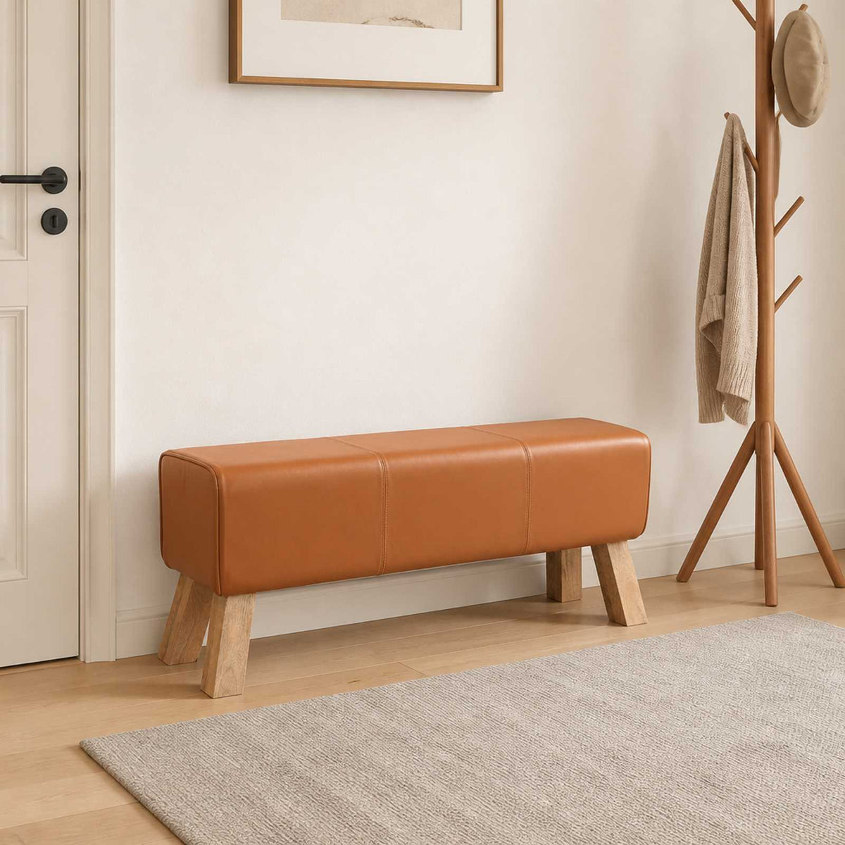 suoliukas 110 x 30 x 45 cm Tikra oda Ruda