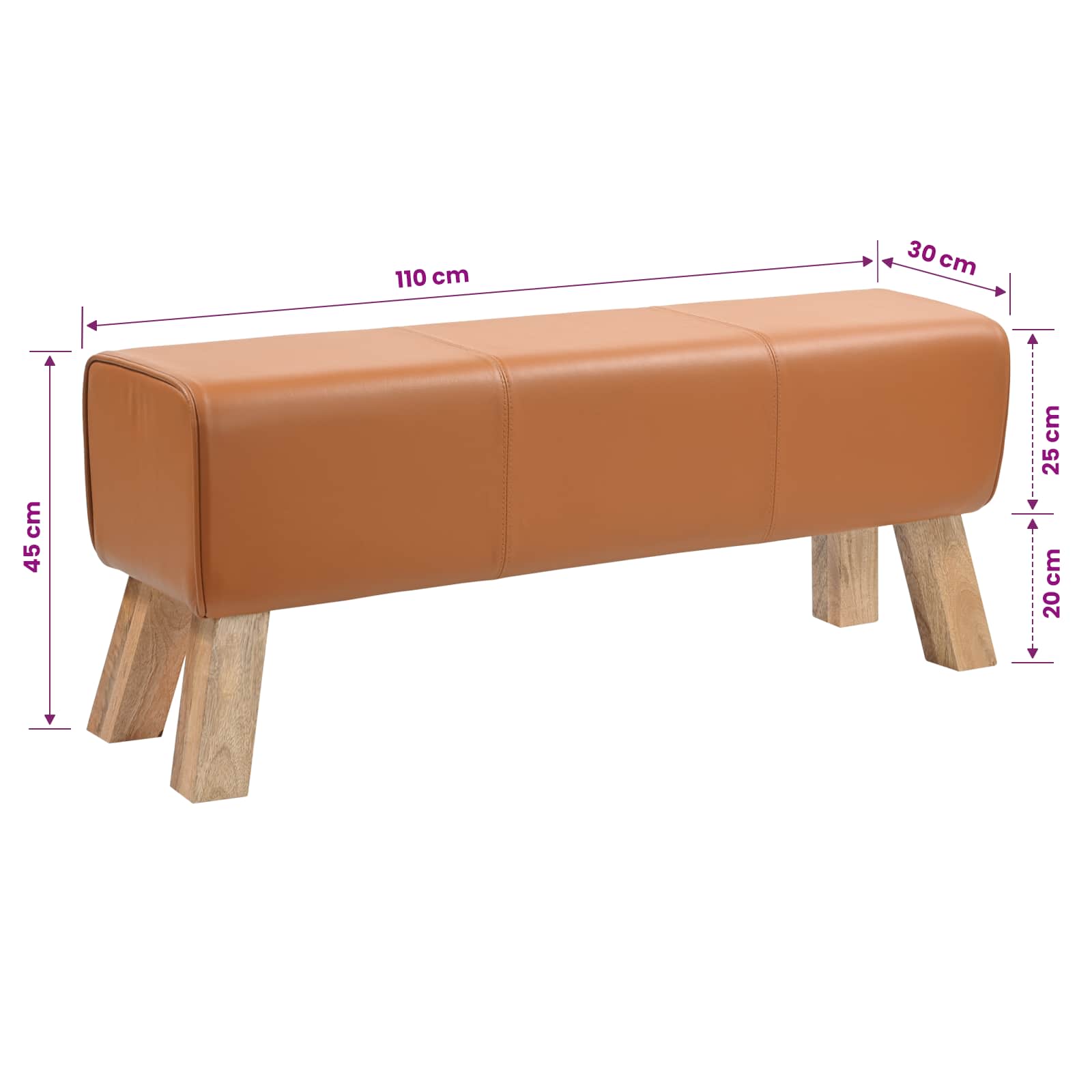 suoliukas 110 x 30 x 45 cm Tikra oda Ruda