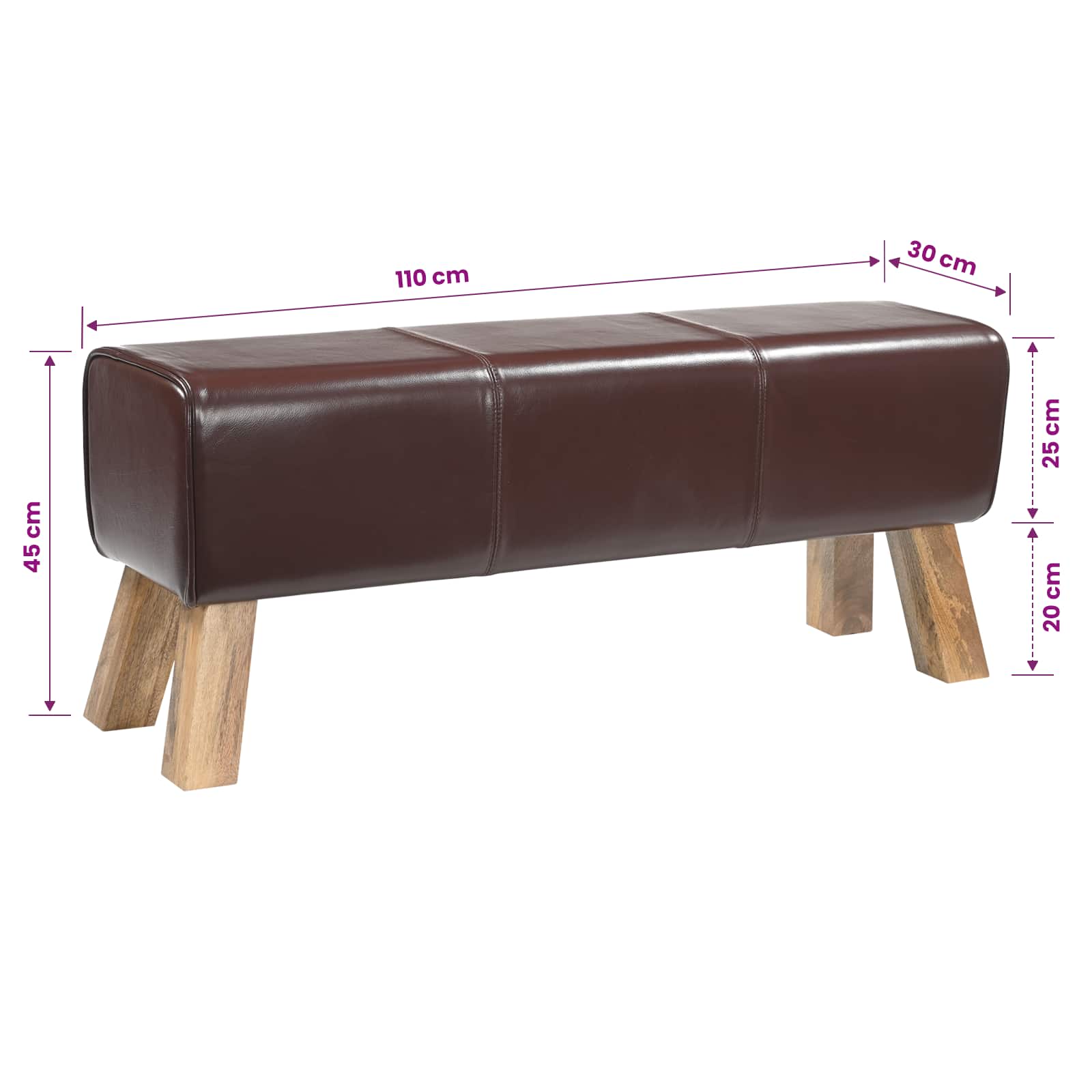 suoliukas 110 x 30 x 45 cm Tikra oda Tamsiai rudas