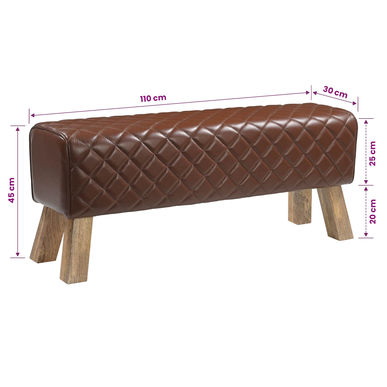 suoliukas 110 x 30 x 45 cm Tikra oda Ruda deimantinė