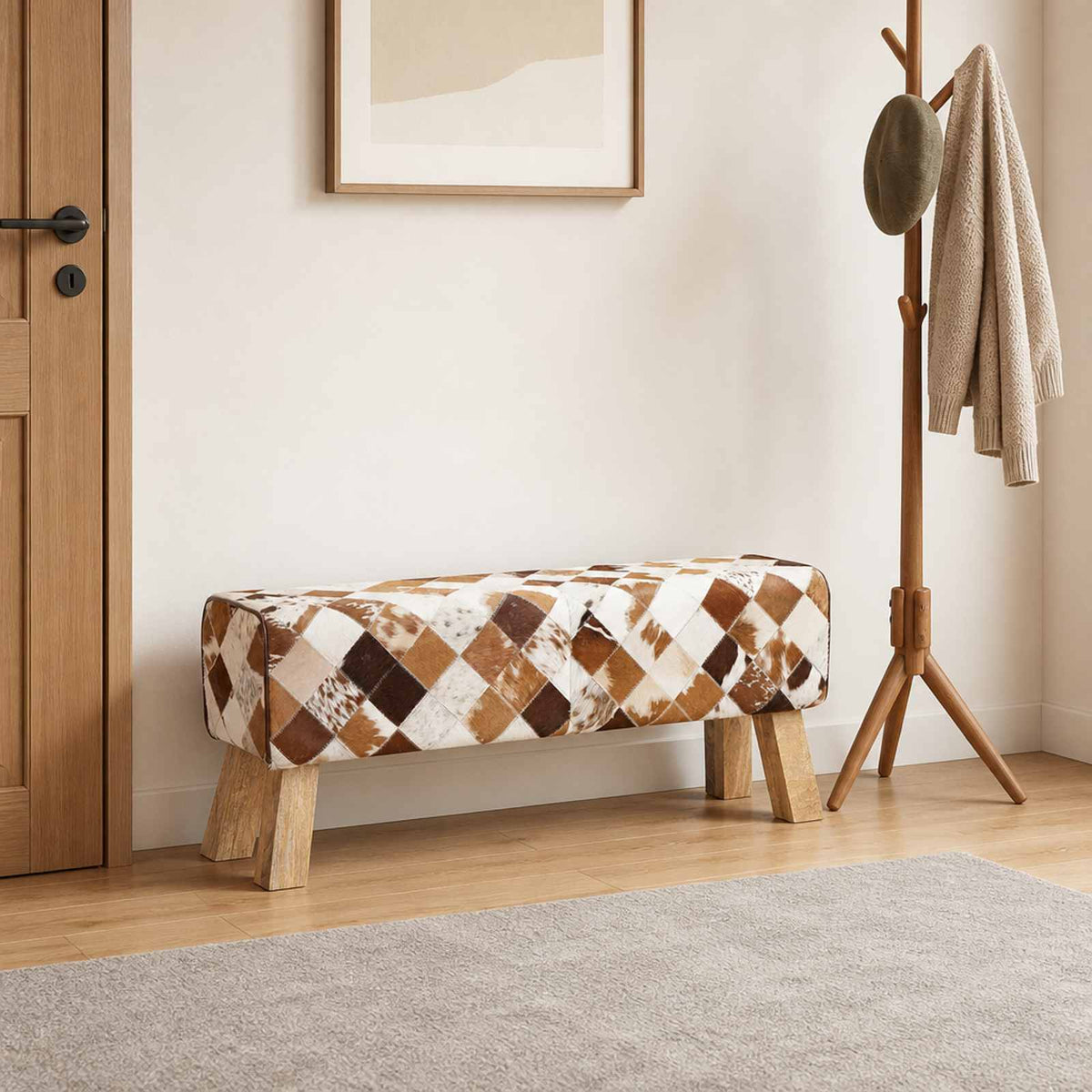 suoliukas 110 x 30 x 45 cm Tikra oda Rudas skiautinys