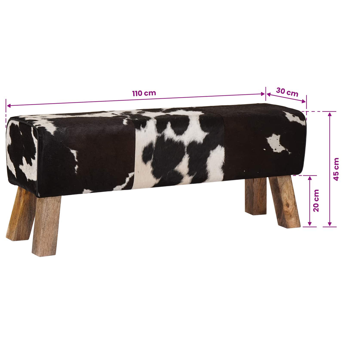 suoliukas 110 x 30 x 45 cm Tikra oda Juoda ir Balta