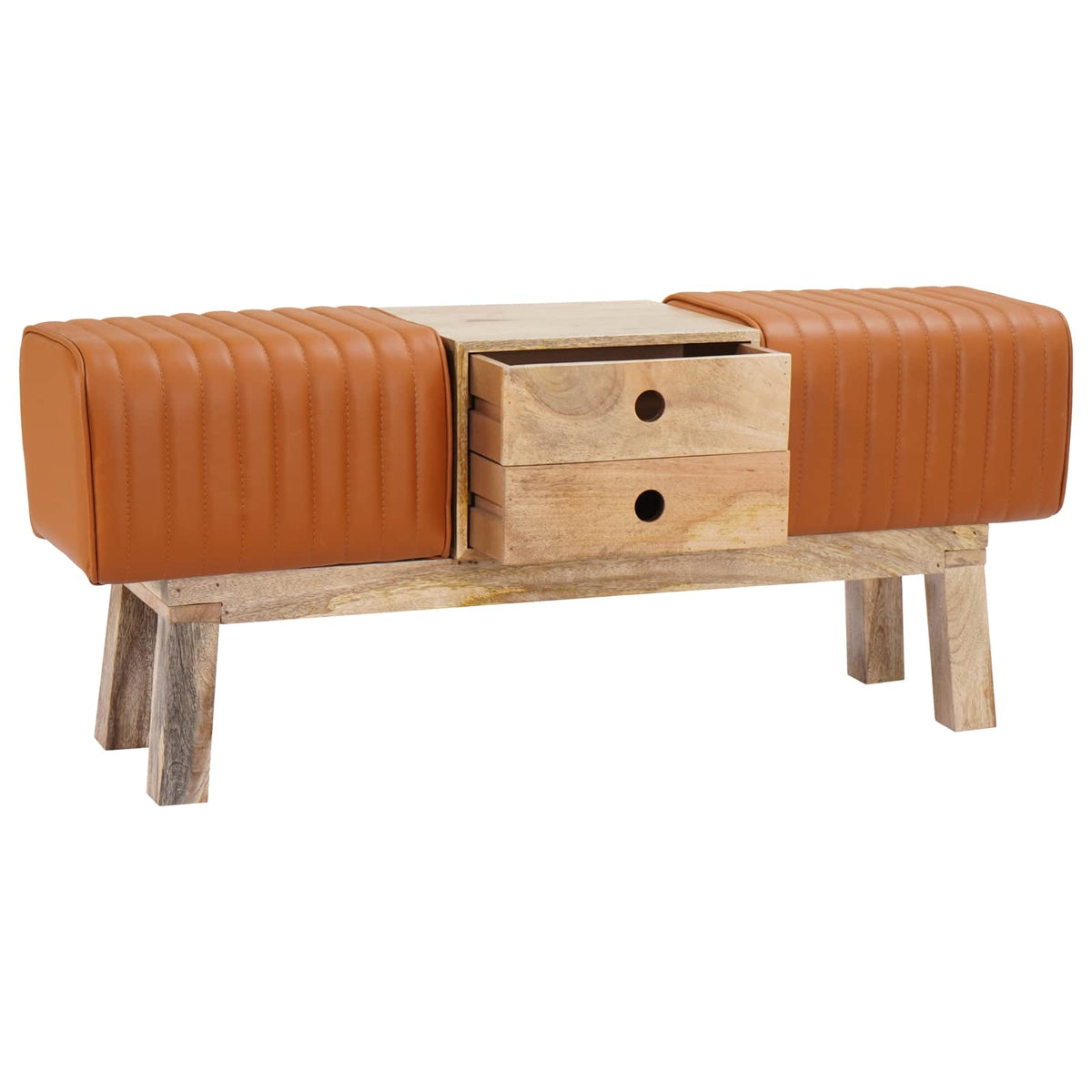 suoliukas 110 x 30 x 45 cm Tikra oda Ruda