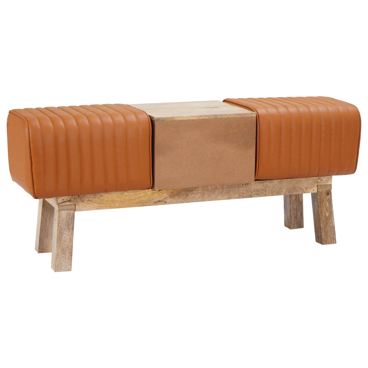 suoliukas 110 x 30 x 45 cm Tikra oda Ruda