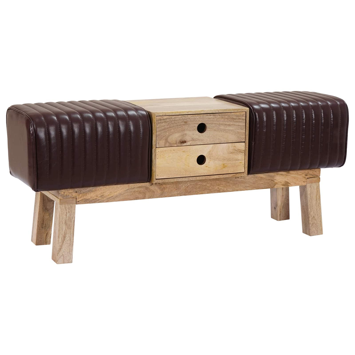 suoliukas 110 x 30 x 45 cm Tikra oda Tamsiai rudas