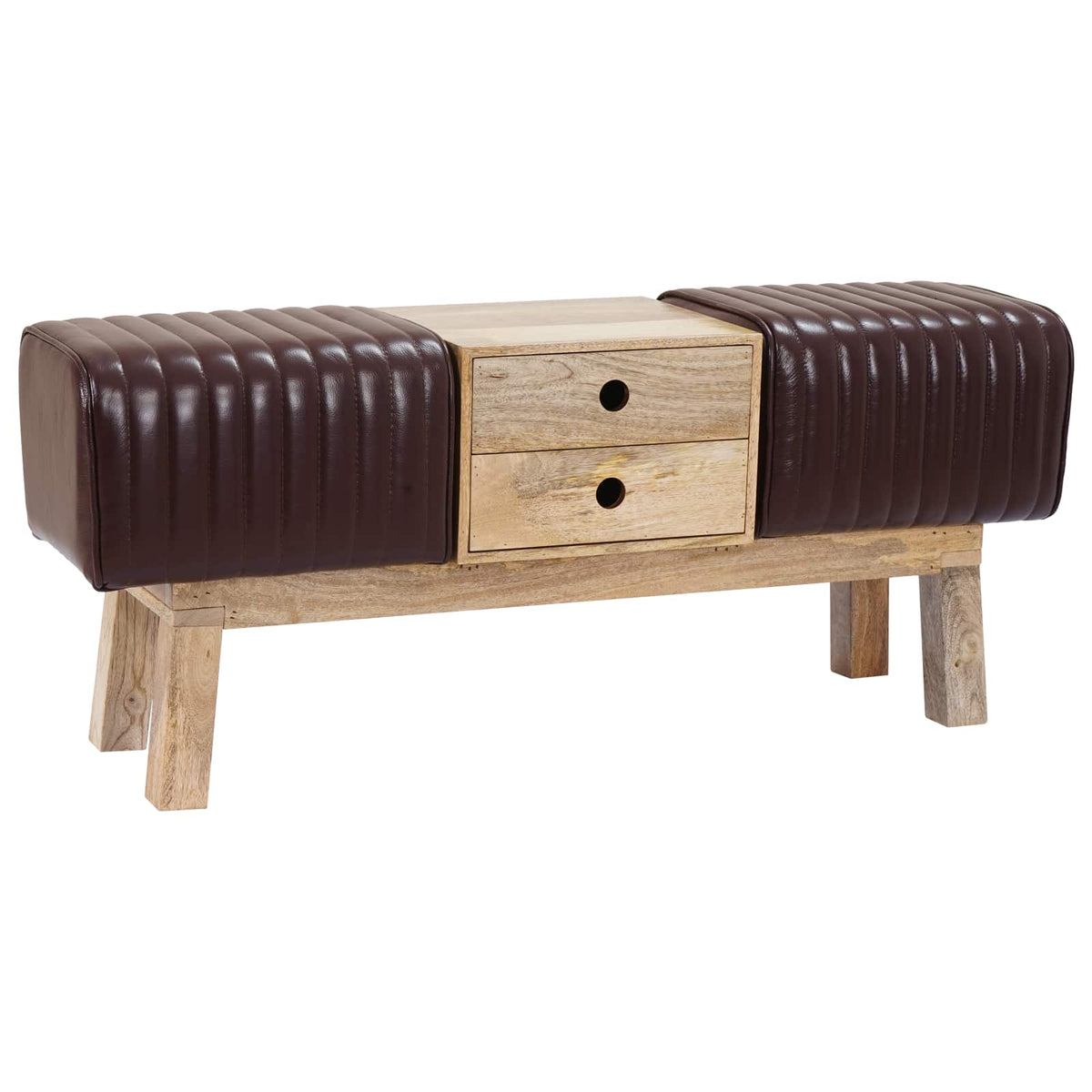 suoliukas 110 x 30 x 45 cm Tikra oda Tamsiai rudas