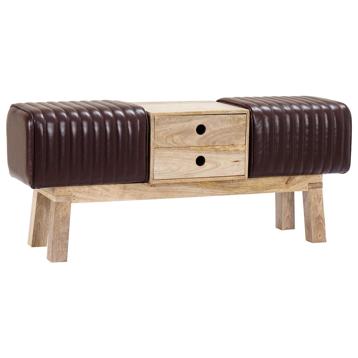 suoliukas 110 x 30 x 45 cm Tikra oda Tamsiai rudas