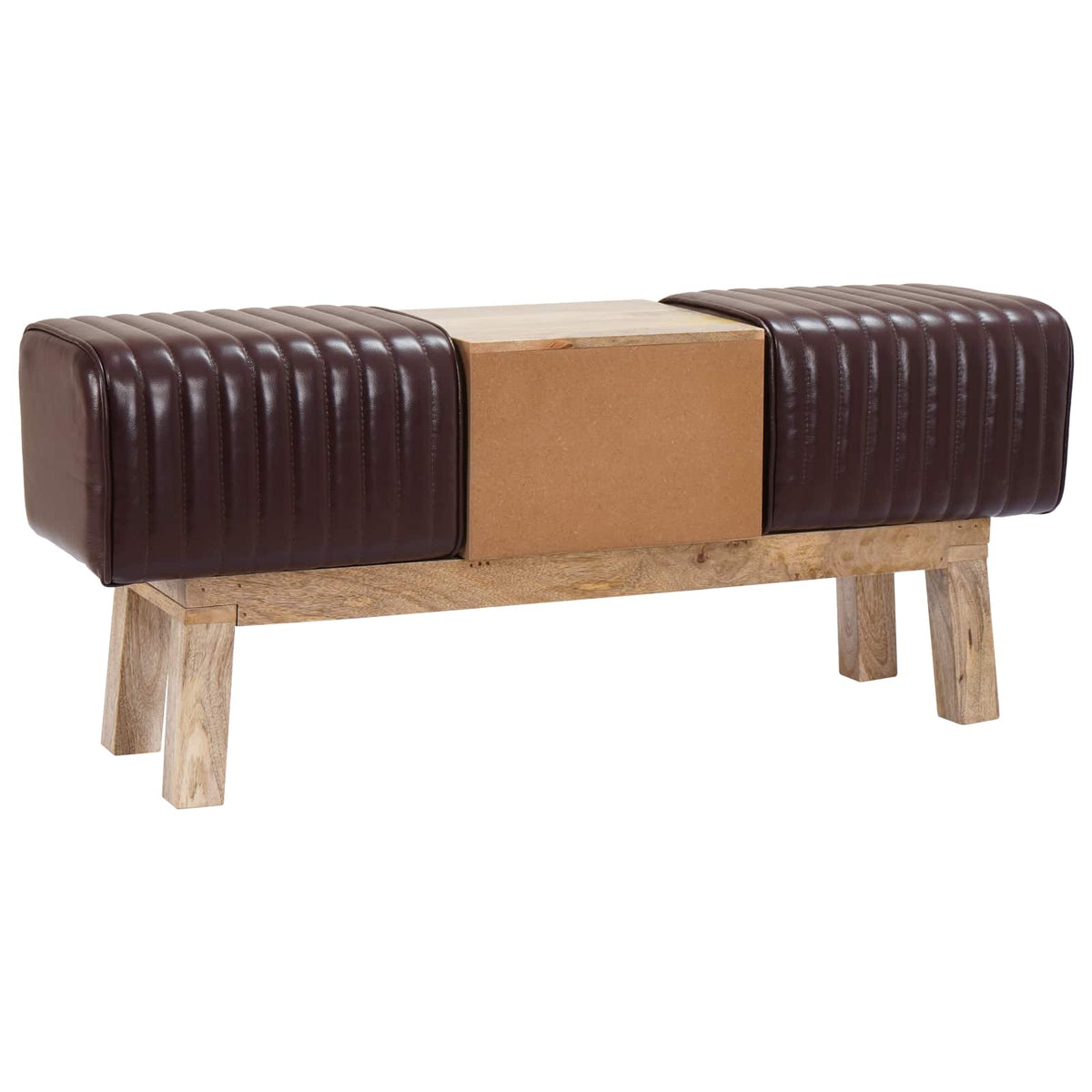 suoliukas 110 x 30 x 45 cm Tikra oda Tamsiai rudas