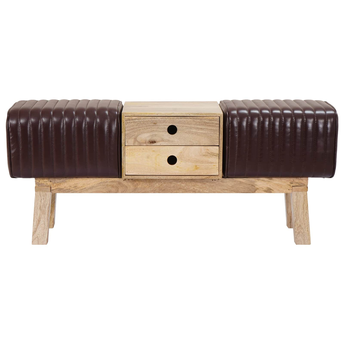 suoliukas 110 x 30 x 45 cm Tikra oda Tamsiai rudas
