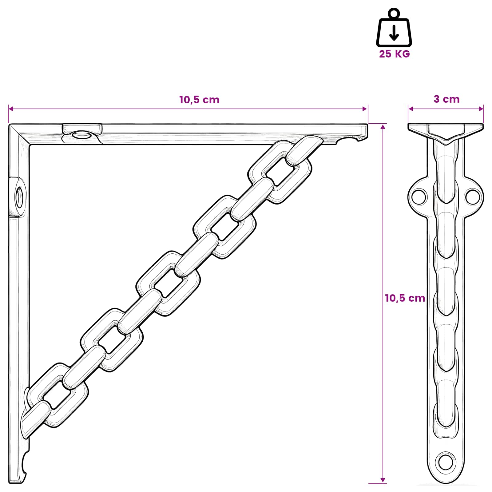 Sienos lentynos laikikliai 12 vnt. Juoda 10,5 x 10,5 x 3 cm