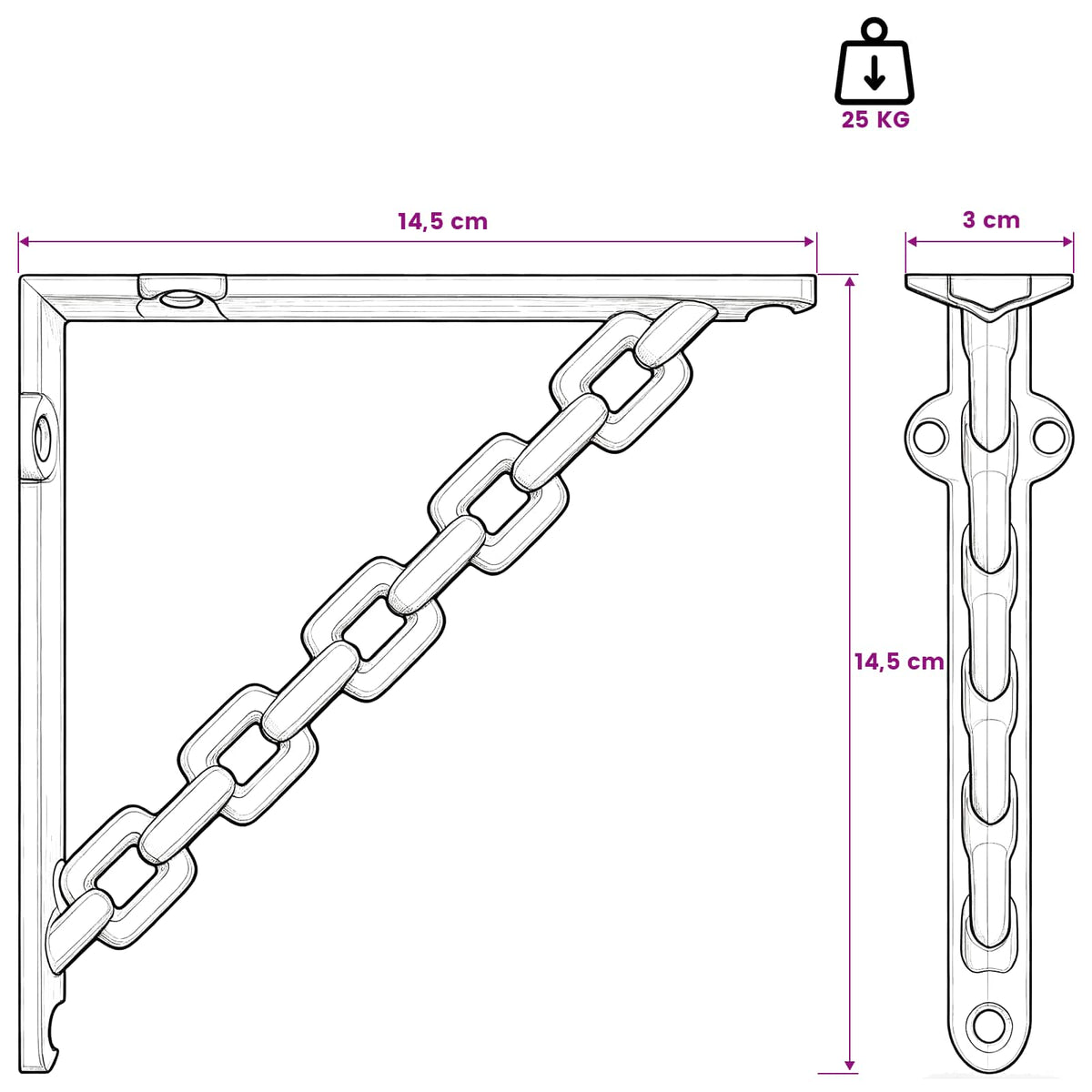Sienos lentynos laikikliai 2 vnt. Juoda 14,5 x 14,5 x 3 cm