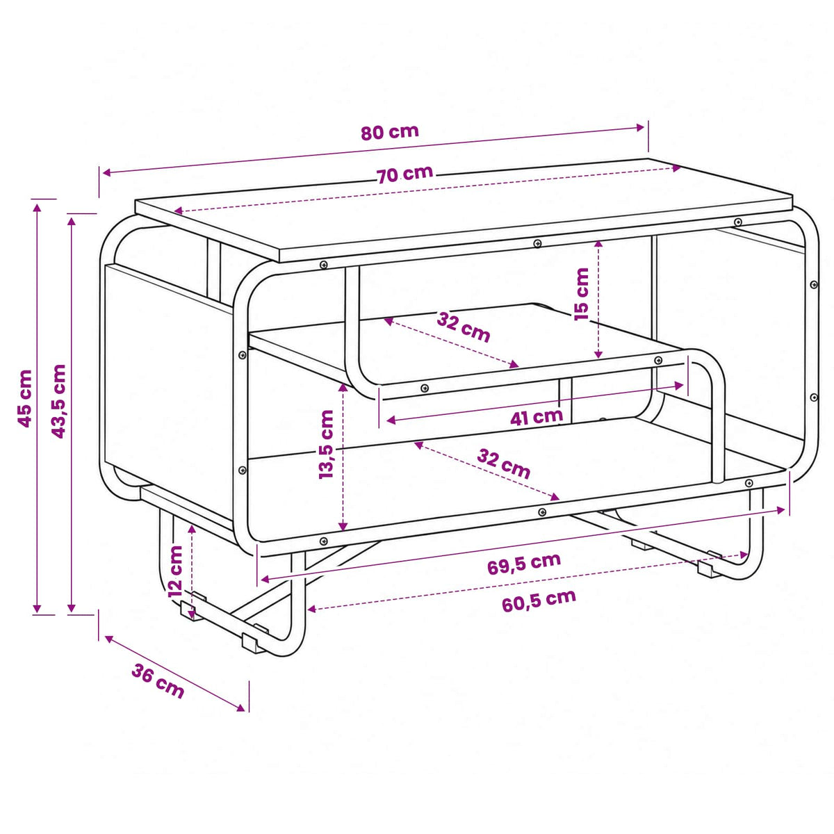 Televizoriaus stovas 80 x 36 x 45 cm Sendintos medienos