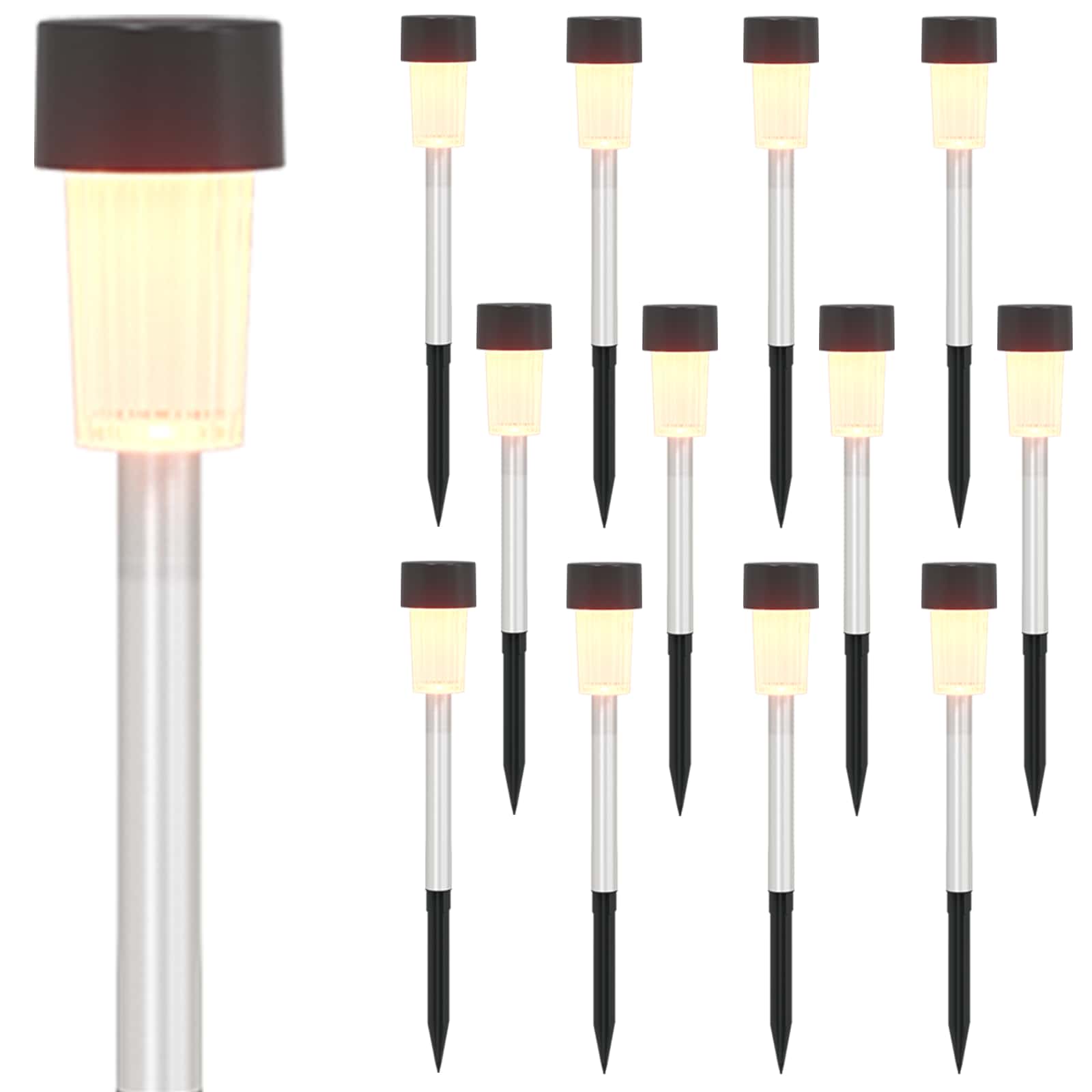 Lauko saulės šviestuvai su žemės kuolu 12 pcs Šilta balta