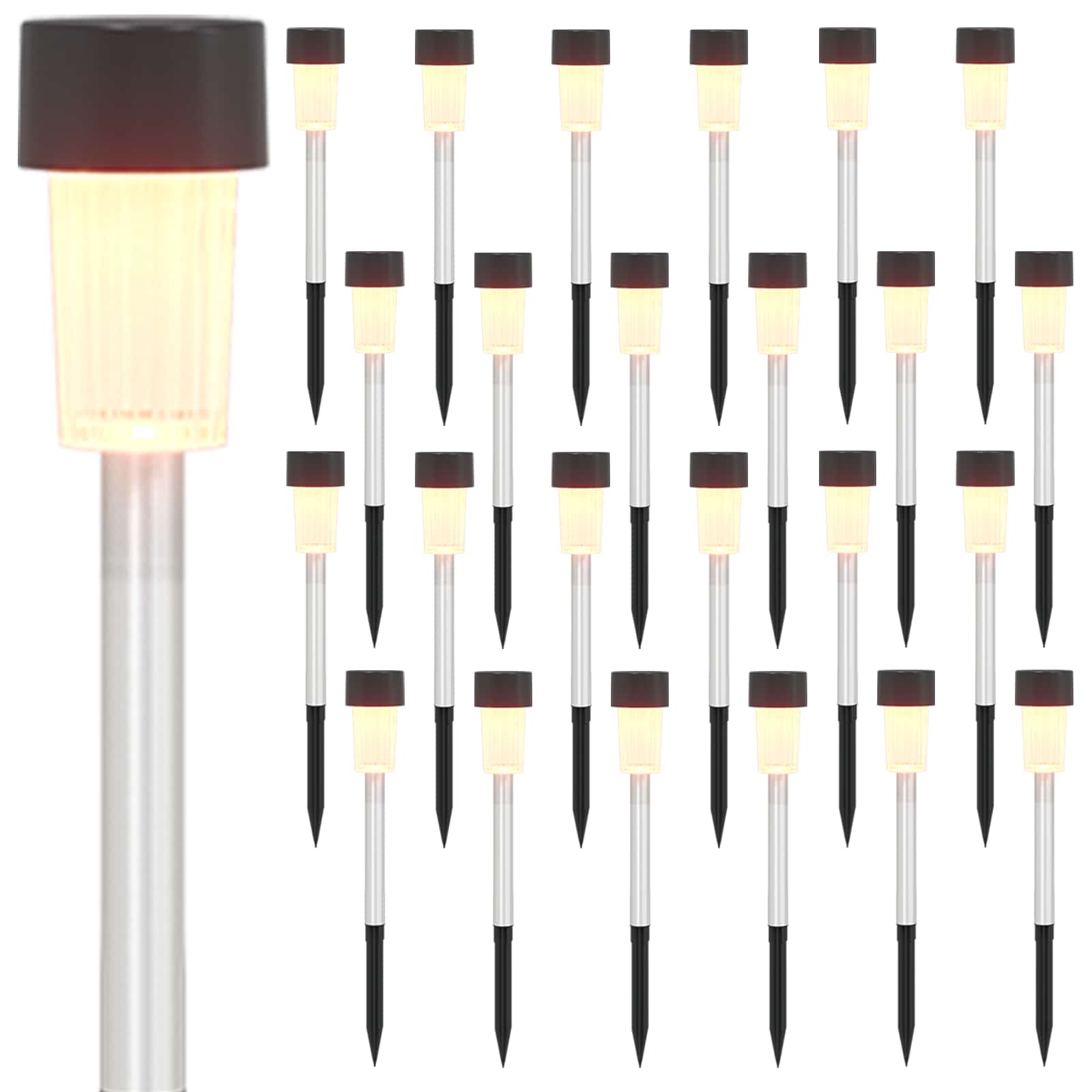 Lauko saulės šviestuvai su žemės kuolu 24 pcs Šilta balta