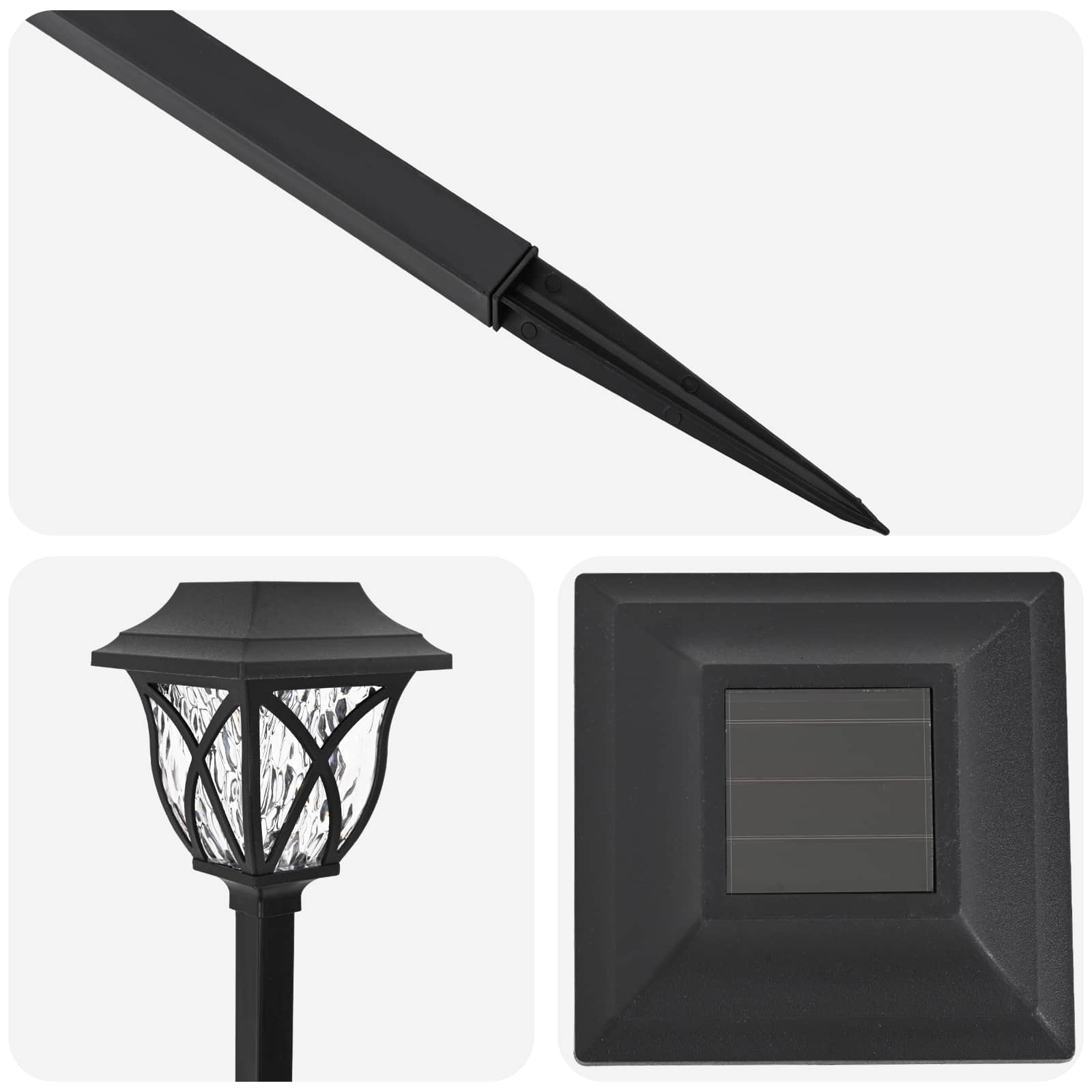 Lauko saulės šviestuvai su žemės kuolu 6 pcs Šilta balta 42 cm