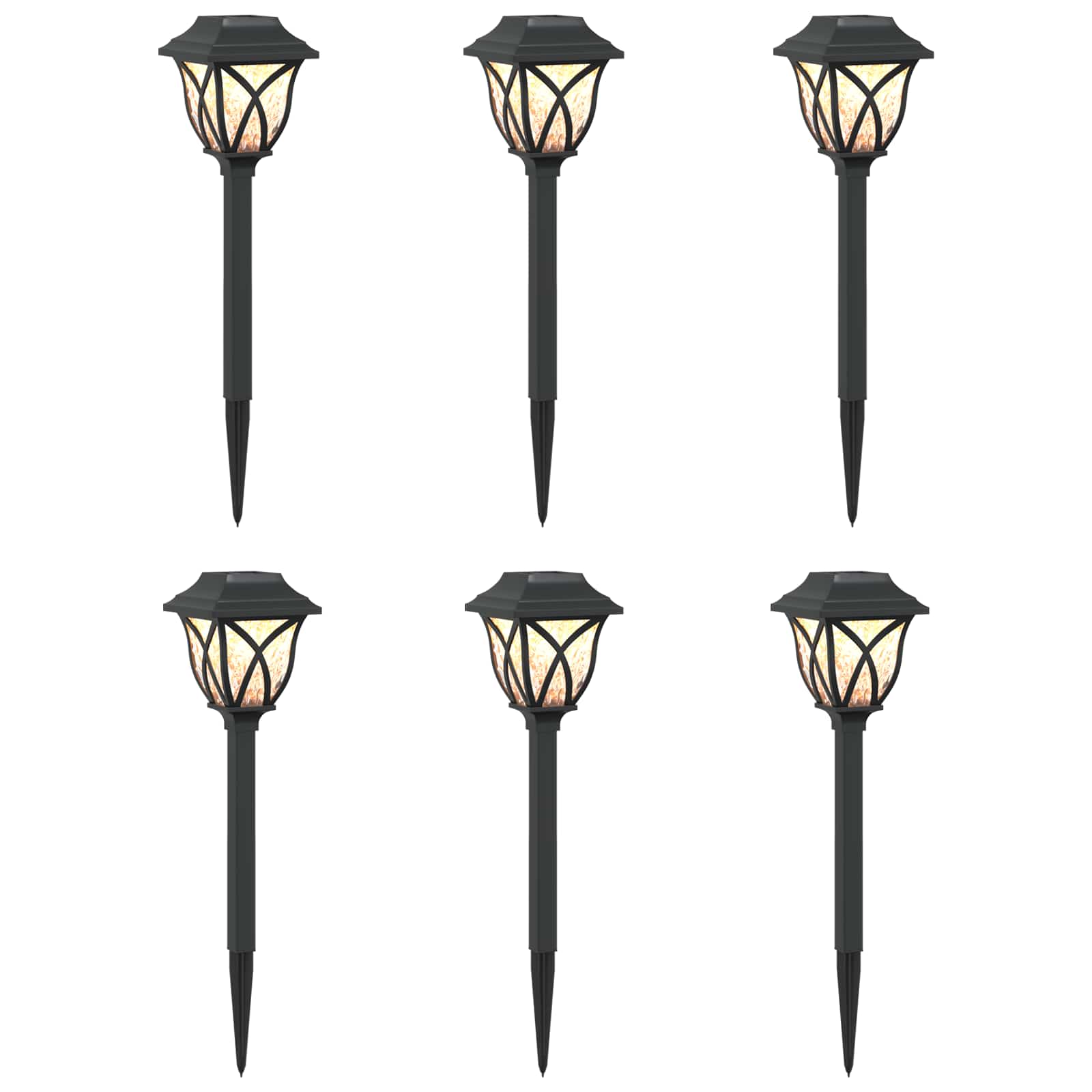Lauko saulės šviestuvai su žemės kuolu 6 pcs Šilta balta 42 cm