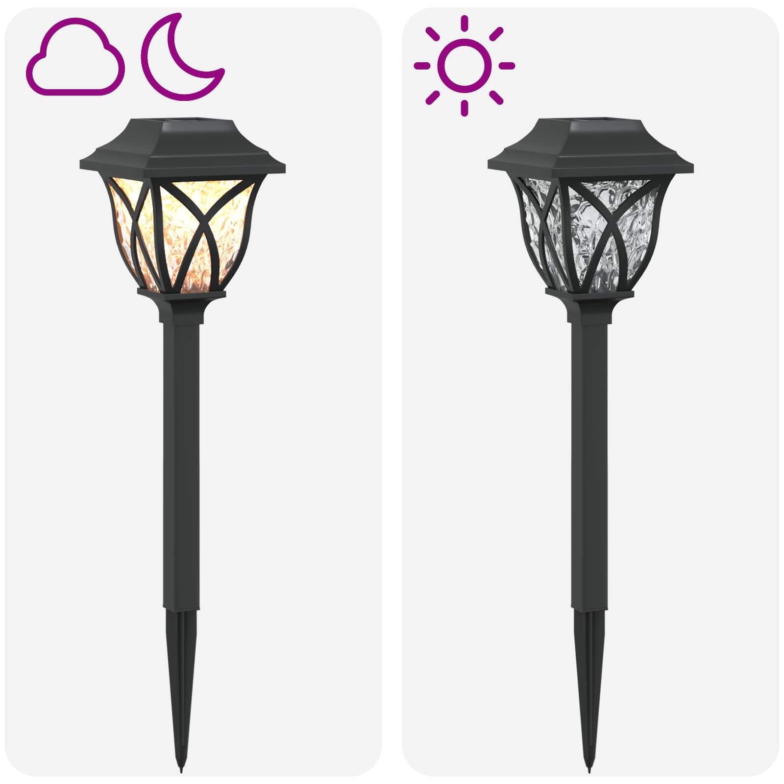 Lauko saulės šviestuvai su žemės kuolu 6 pcs Šilta balta 42 cm