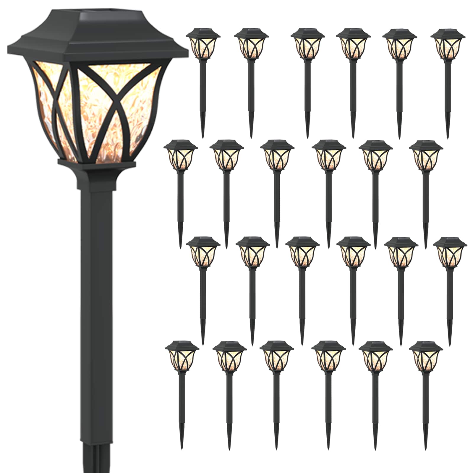 Lauko saulės šviestuvai su žemės kuolu 24 pcs Šilta balta 42 cm