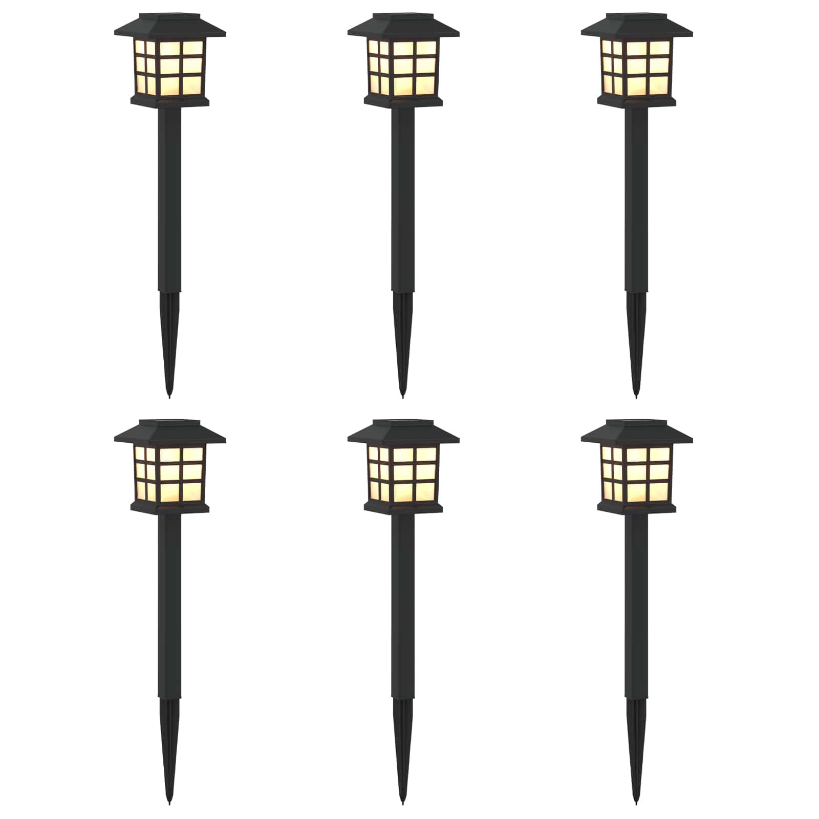 Lauko saulės šviestuvai su žemės kuolu 6 pcs Šilta balta PP