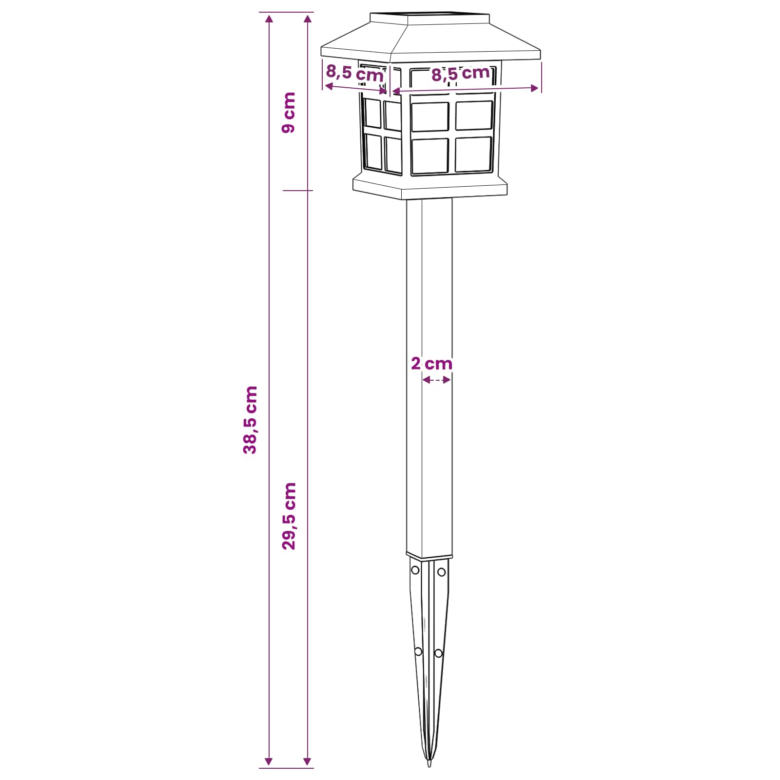 Lauko saulės šviestuvai su žemės kuolu 12 pcs Šilta balta PP