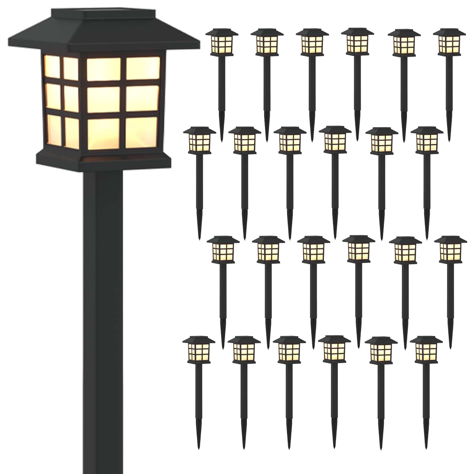 Lauko saulės šviestuvai su žemės kuolu 24 pcs Šilta balta PP
