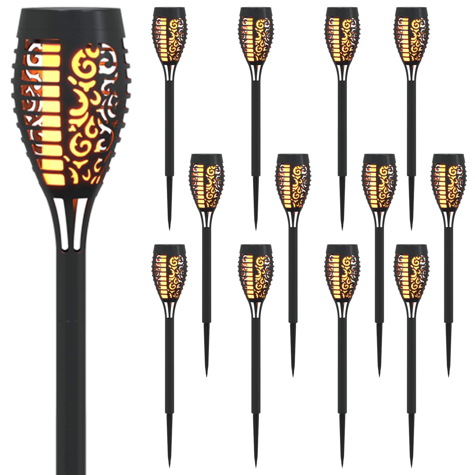Lauko saulės šviestuvai su žemės kuolu 12 pcs Šilta balta ABS
