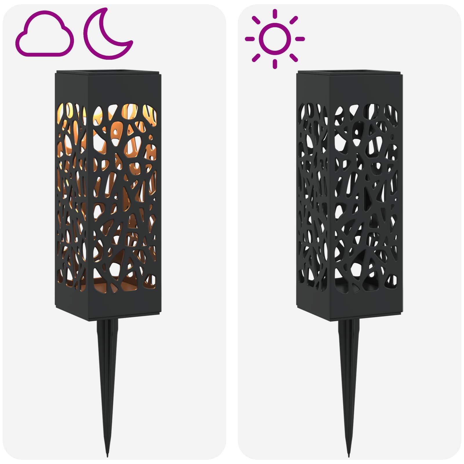 Lauko saulės šviestuvai su žemės kuolu 4 pcs Šilta balta 29 cm