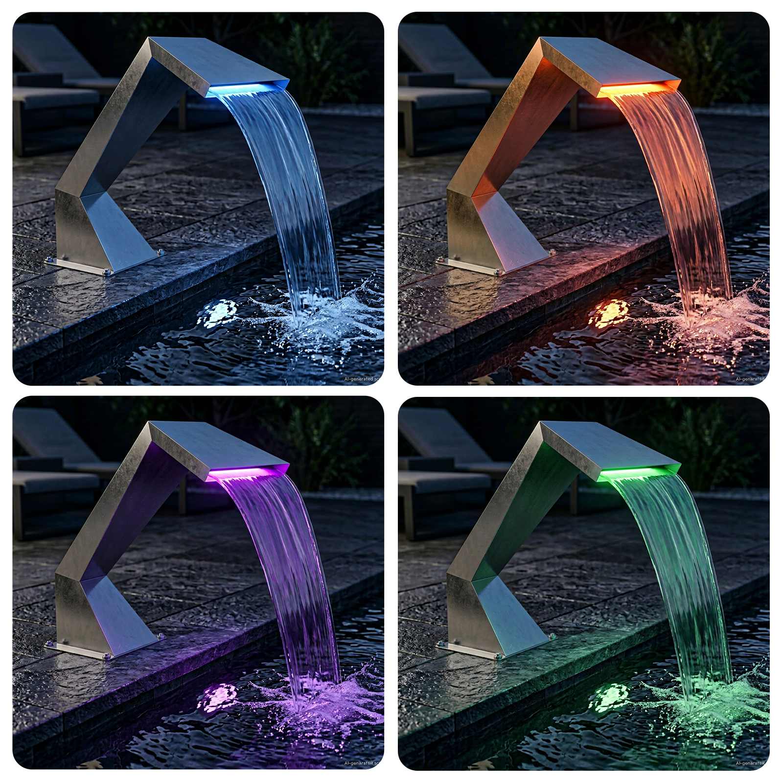 Baseino krioklys su RGB LED Nerūdijantis plienas Sidabrinė
