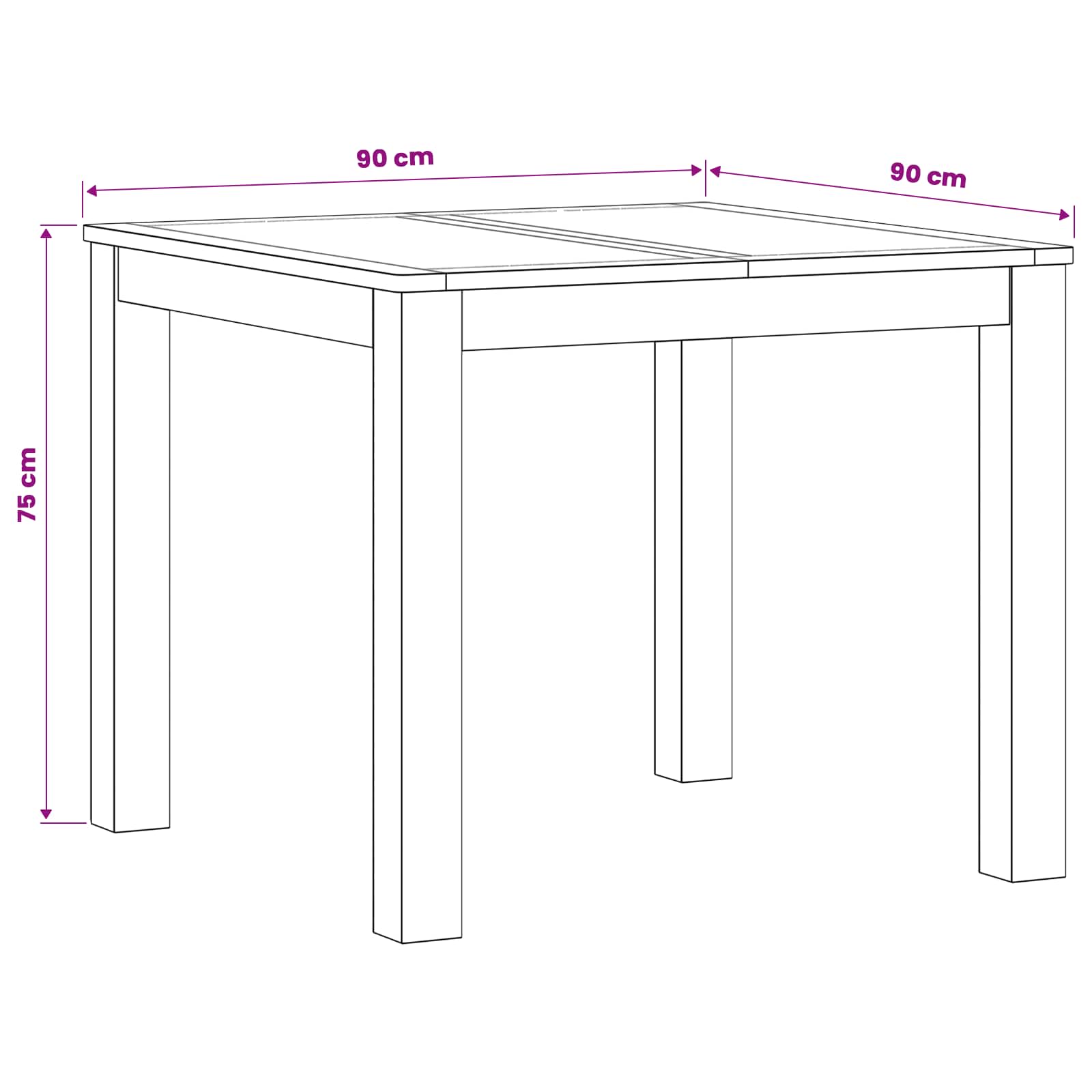 Valgomojo stalas 90 x 90 x 75 cm Kietas ąžuolo medis Natūrali