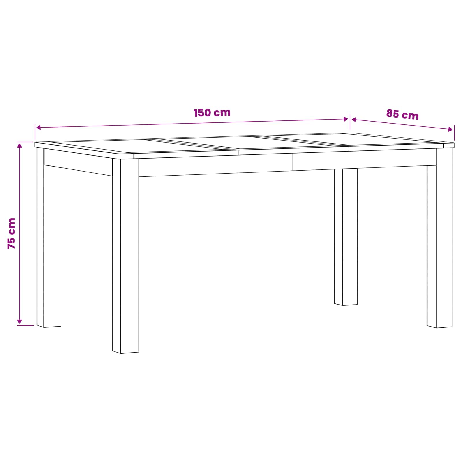 Valgomojo stalas 150 x 85 x 75 cm Kietas ąžuolo medis Natūrali