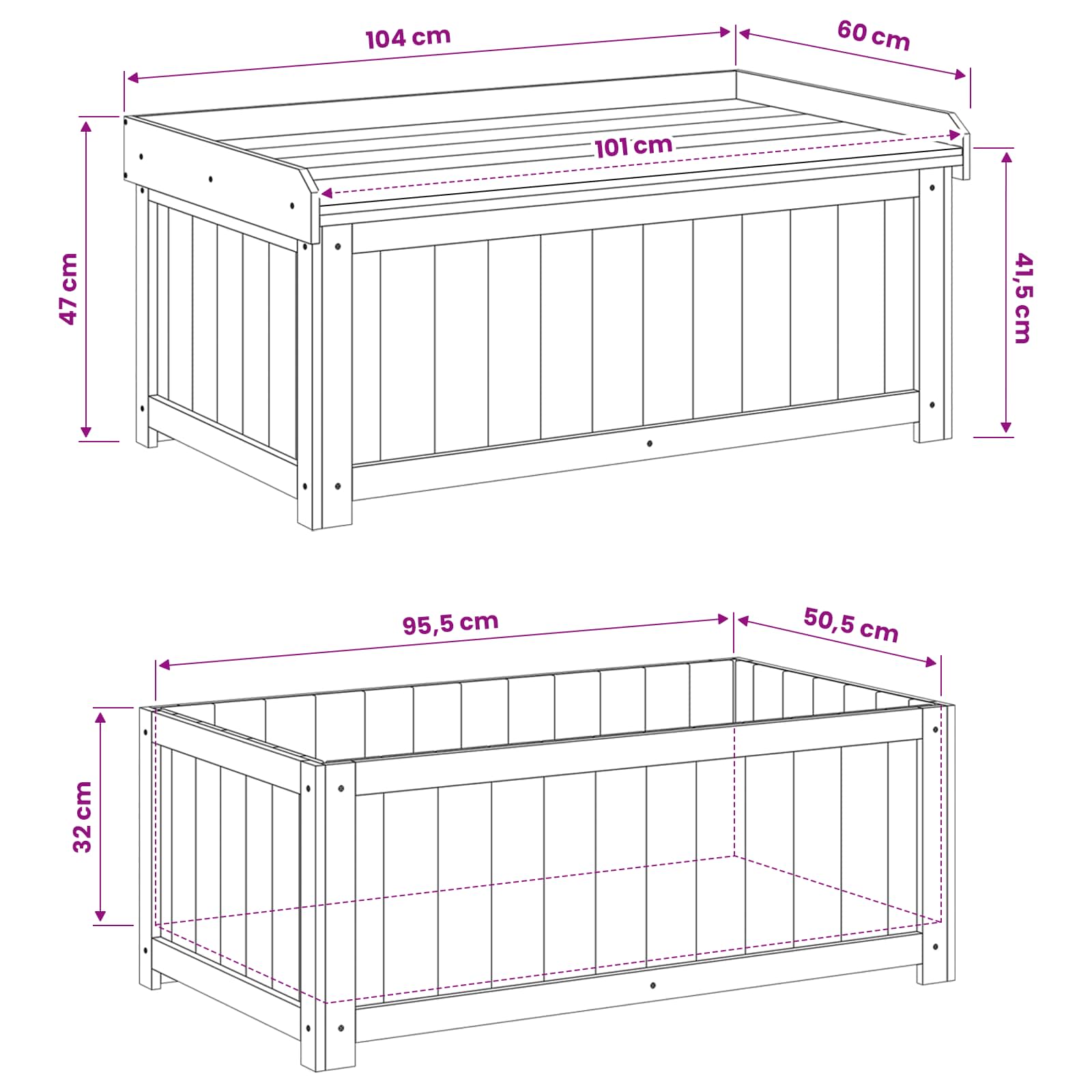 Lauko pagalvių dėžė Impregnuota pušies mediena 104 x 60 x 47 cm