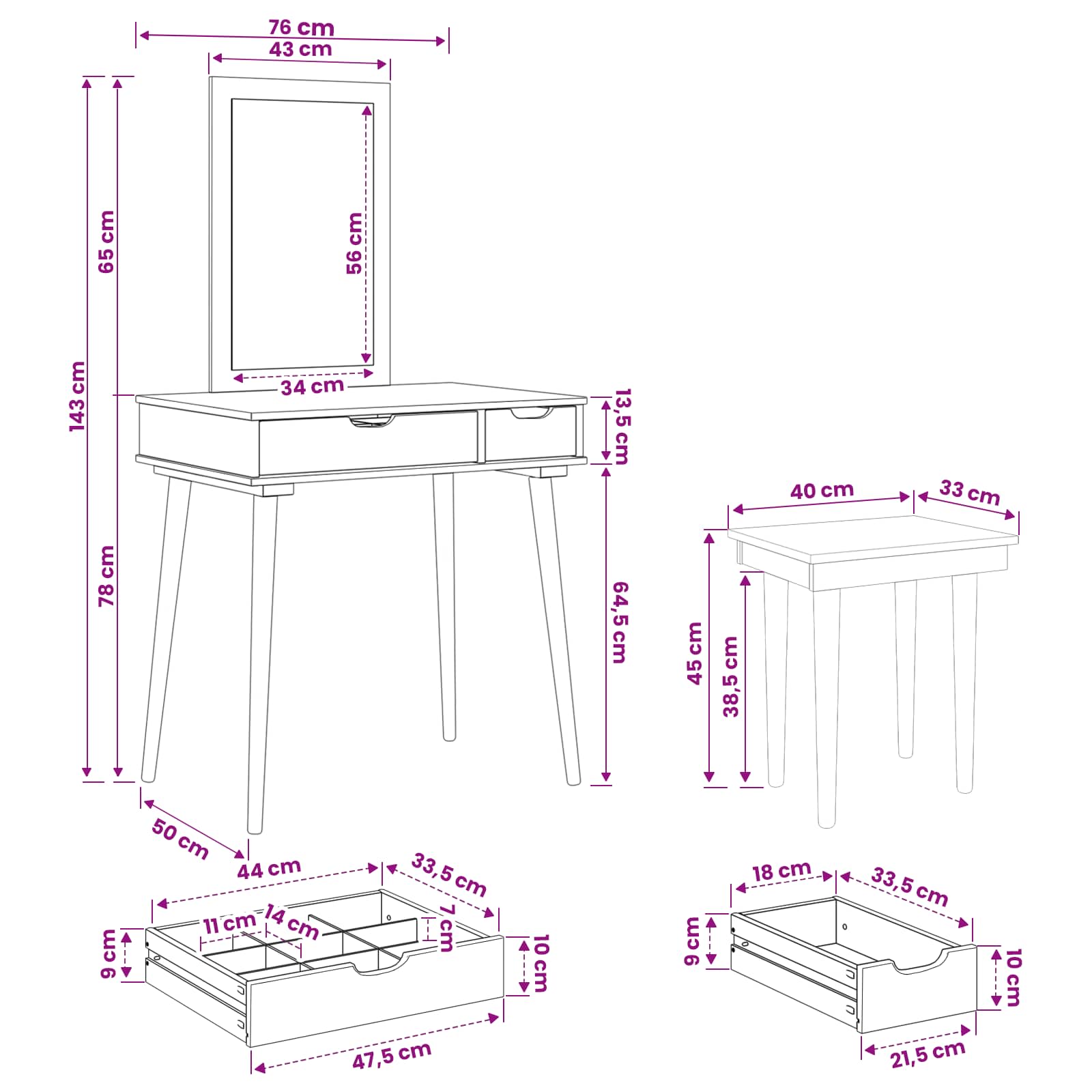 Tualetės rinkinys FAUSKE 3 pcs Balta 76 x 50 x 143 cm