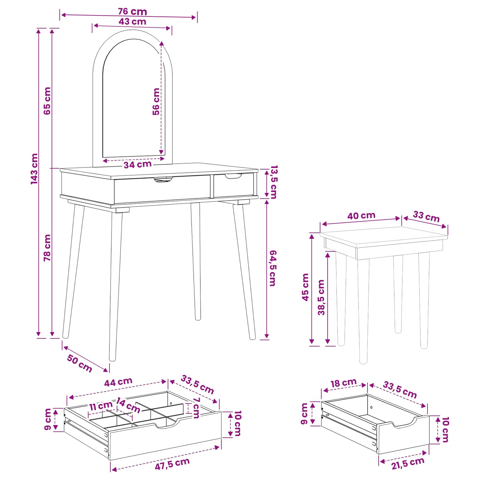 Tualetės rinkinys FAUSKE 3 pcs Balta 76 x 50 x 143 cm