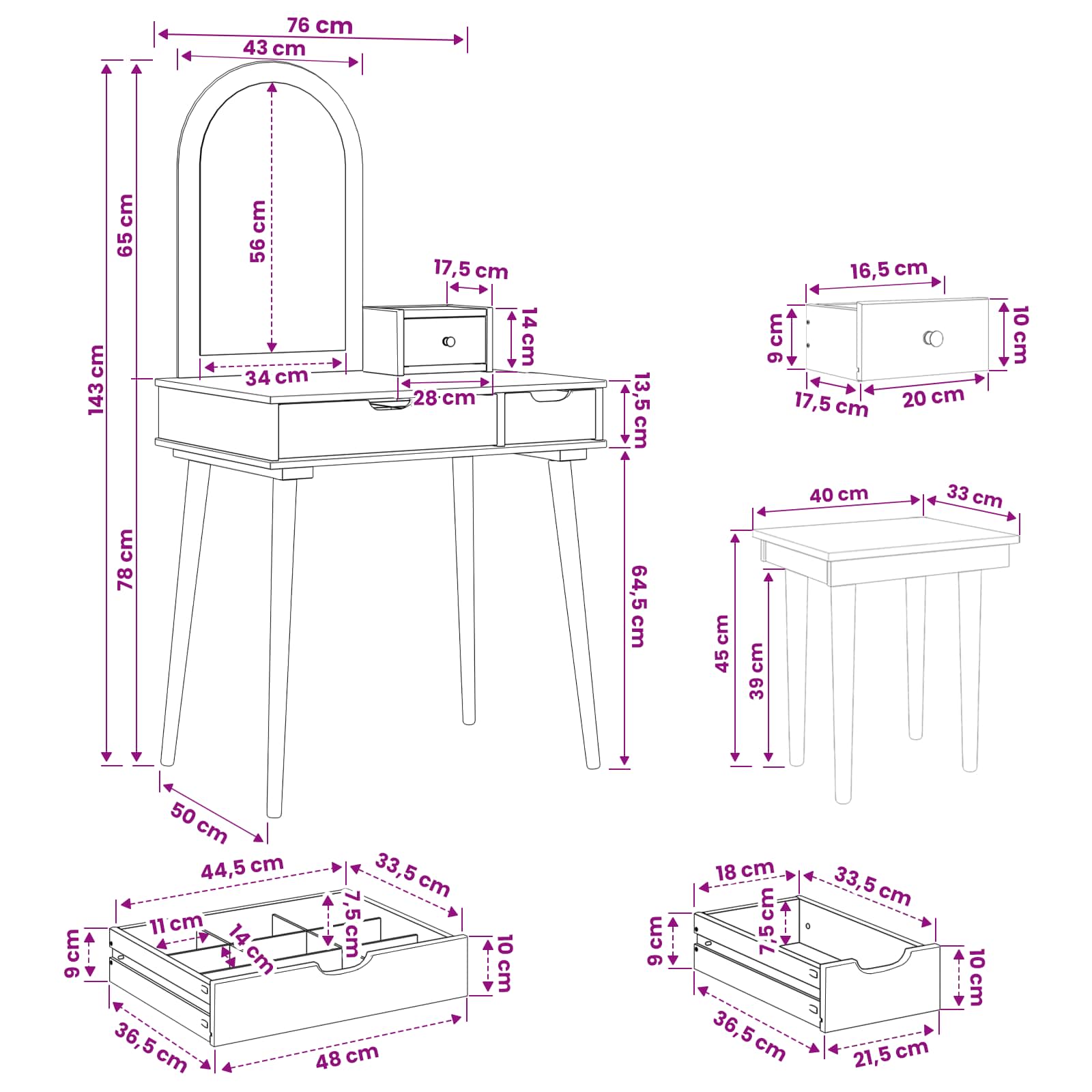 Tualetės rinkinys FAUSKE 4 pcs Balta 76 x 50 x 143 cm