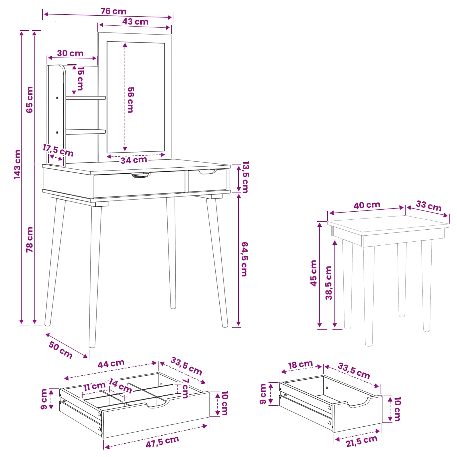 Tualetės rinkinys FAUSKE 4 pcs Balta 76 x 50 x 143 cm