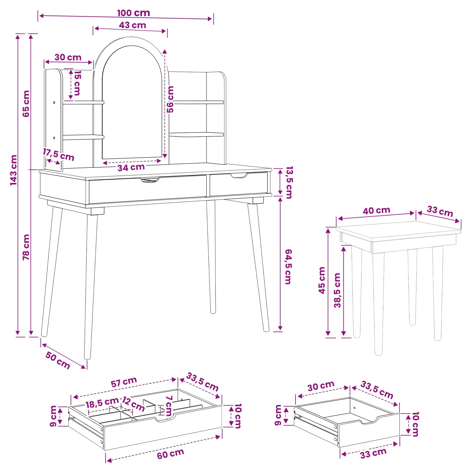 Tualetės rinkinys FAUSKE 5 pcs Balta 100 x 50 x 143 cm